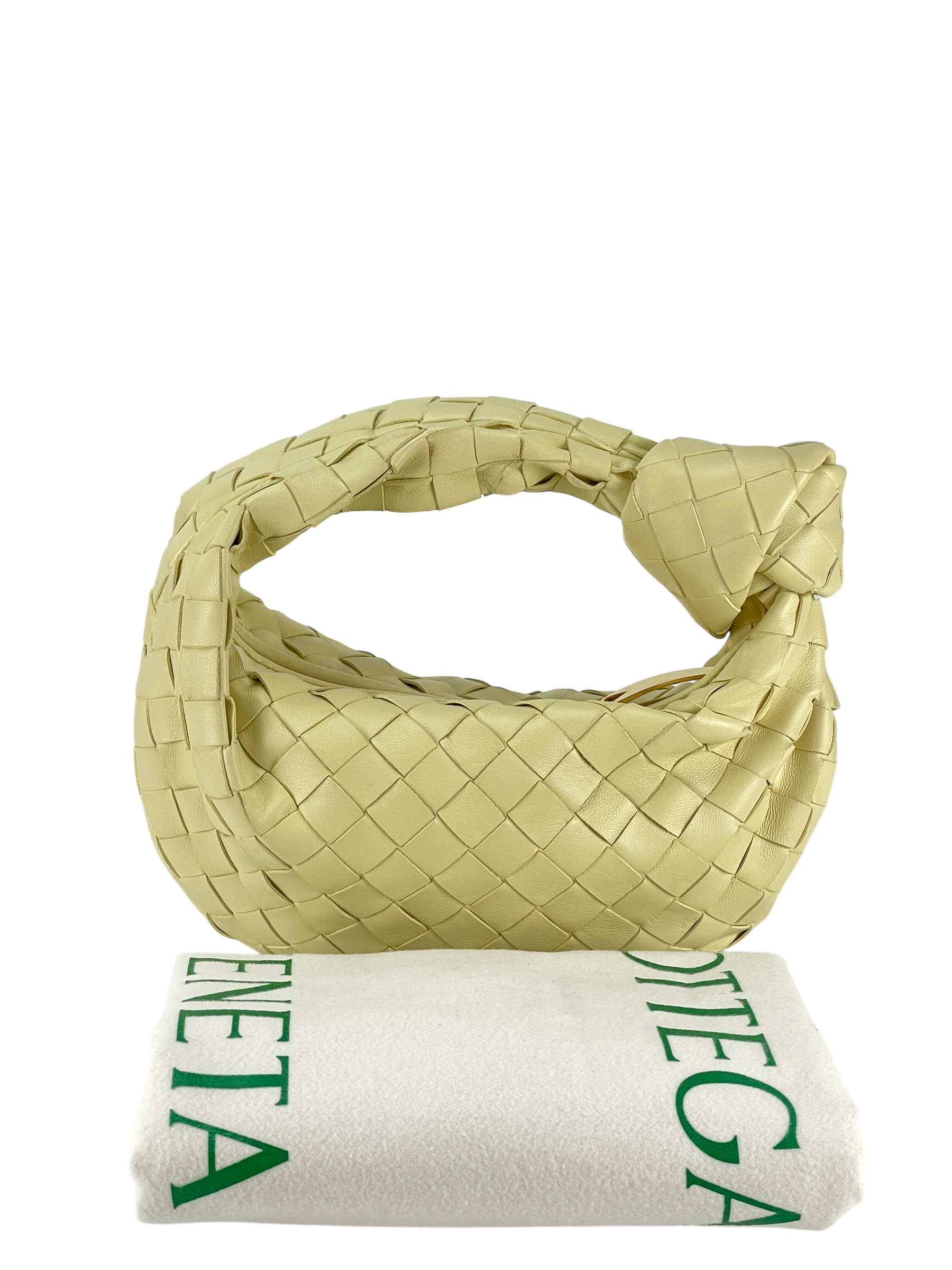 BOTTEGA VENETA - Light Yellow Lambskin Nappa Intrecciato Mini Jodie Handbag