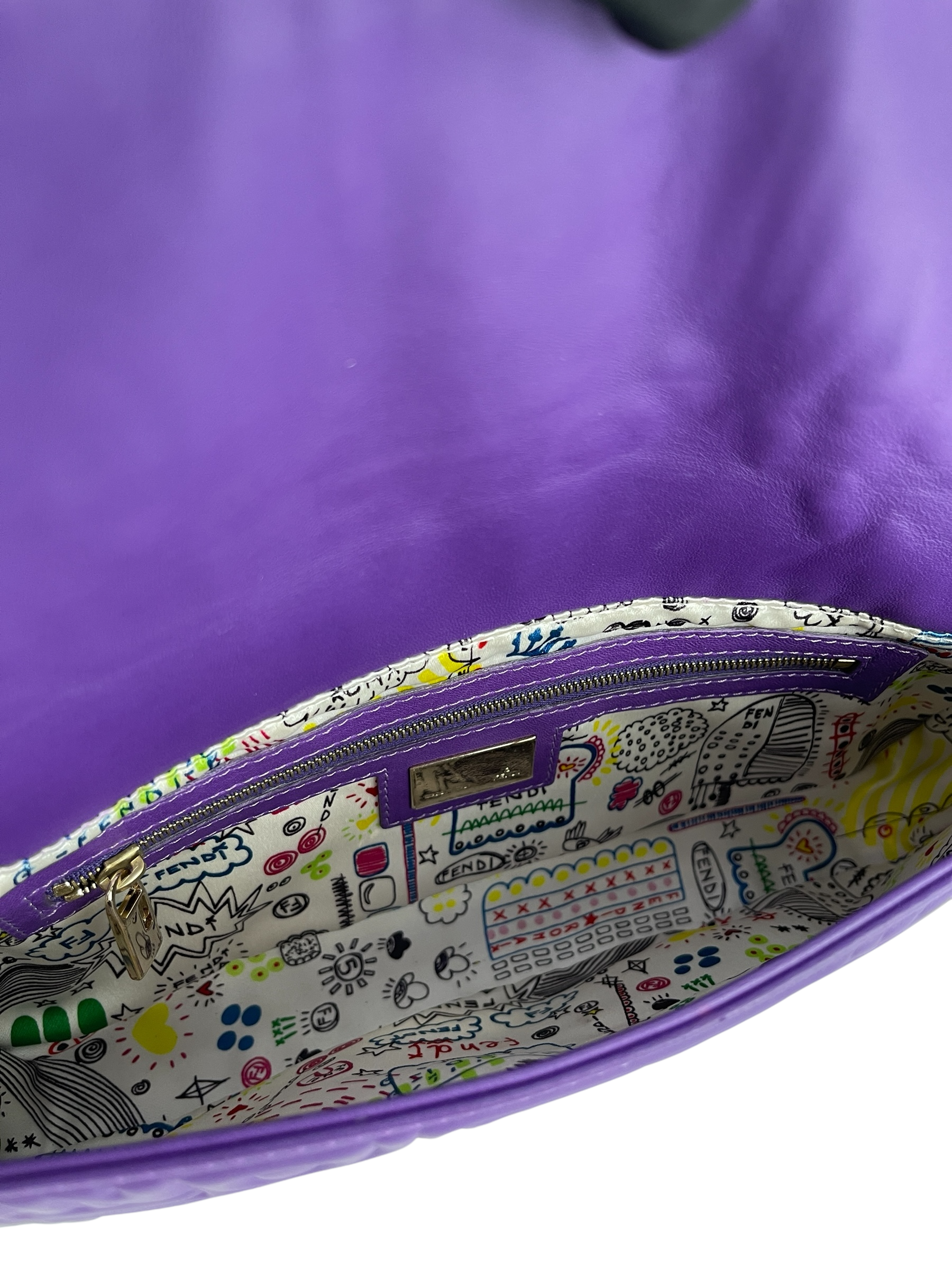 FENDI - Baguette Purple Embossed Leather Shoulder Bag