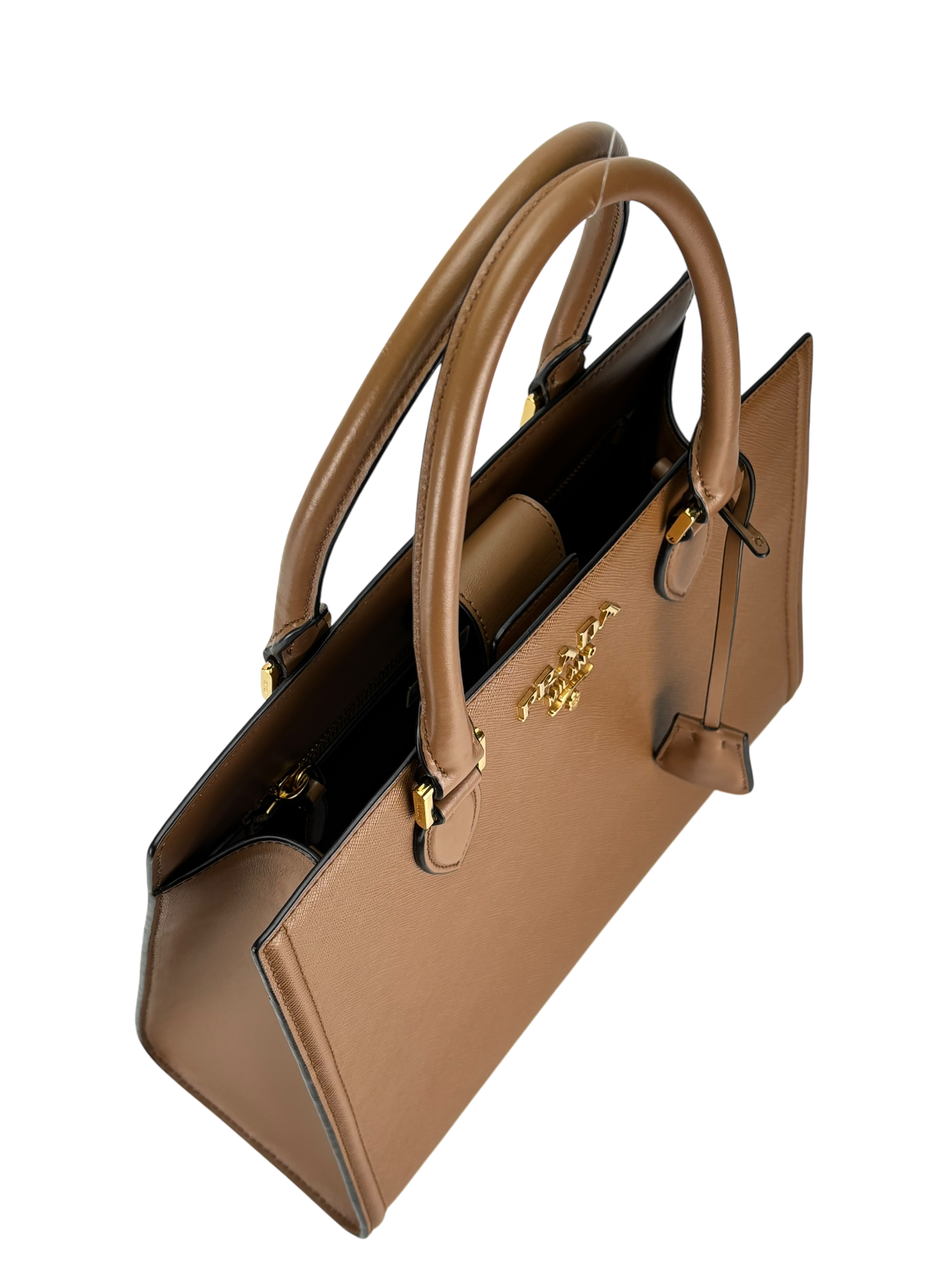 PRADA - Brown Calfskin Saffiano 2Way Hand Shoulder Bag