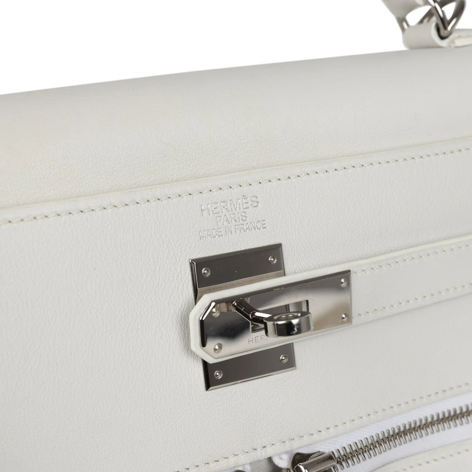 Pre-owned Hermes Kelly Lakis 35 White Swift Palladium Hardware