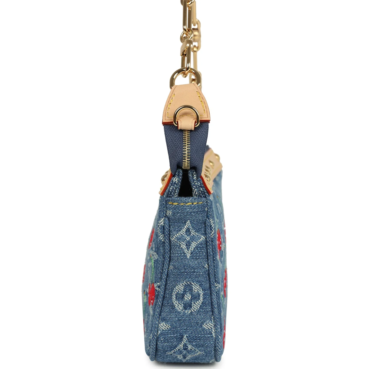 Louis Vuitton X Takashi Murakami Cherry Pochette Accessories Denim Monogram Gold Hardware