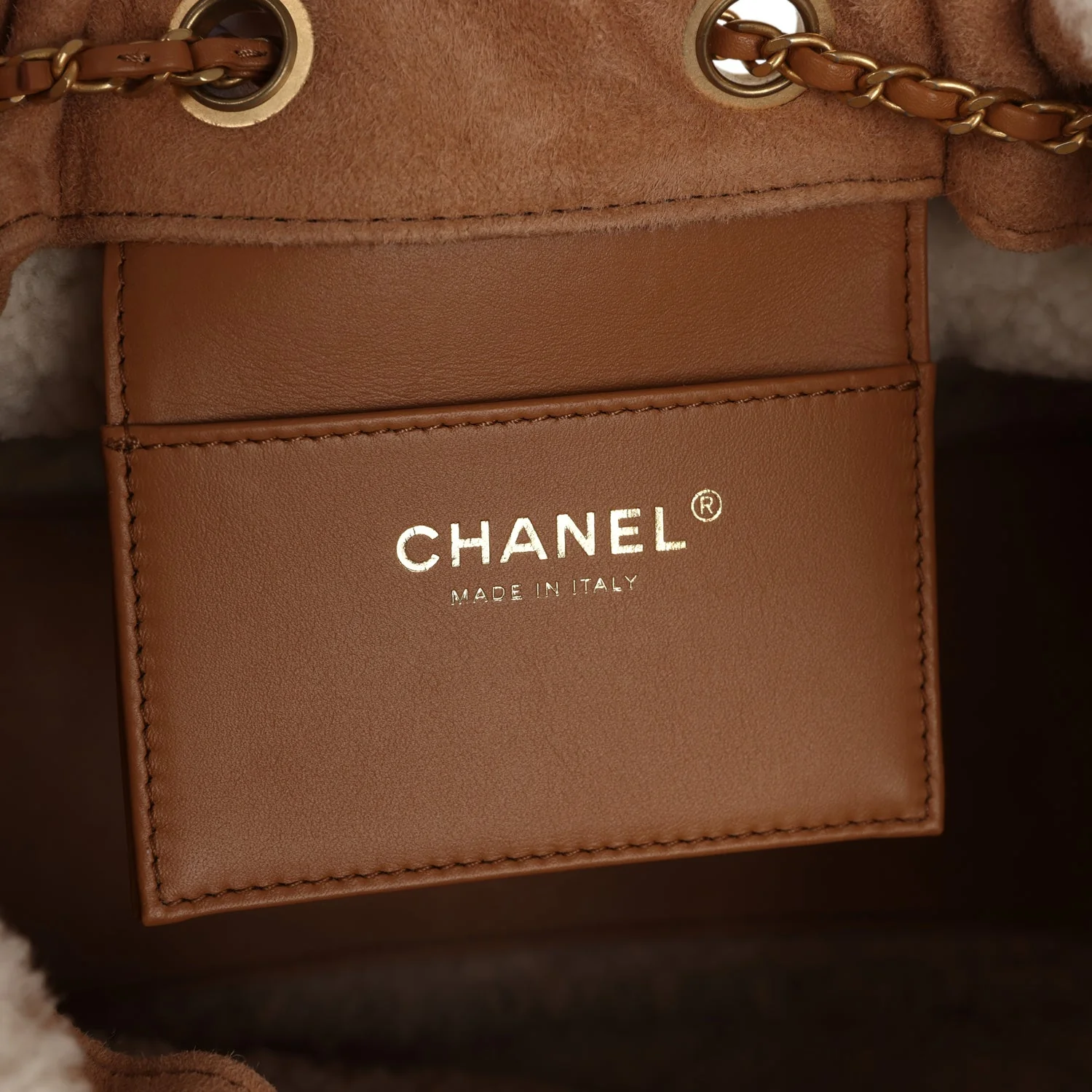 Chanel Small 25 Hobo Bag Beige Suede and White Shearling Antique Gold Hardware