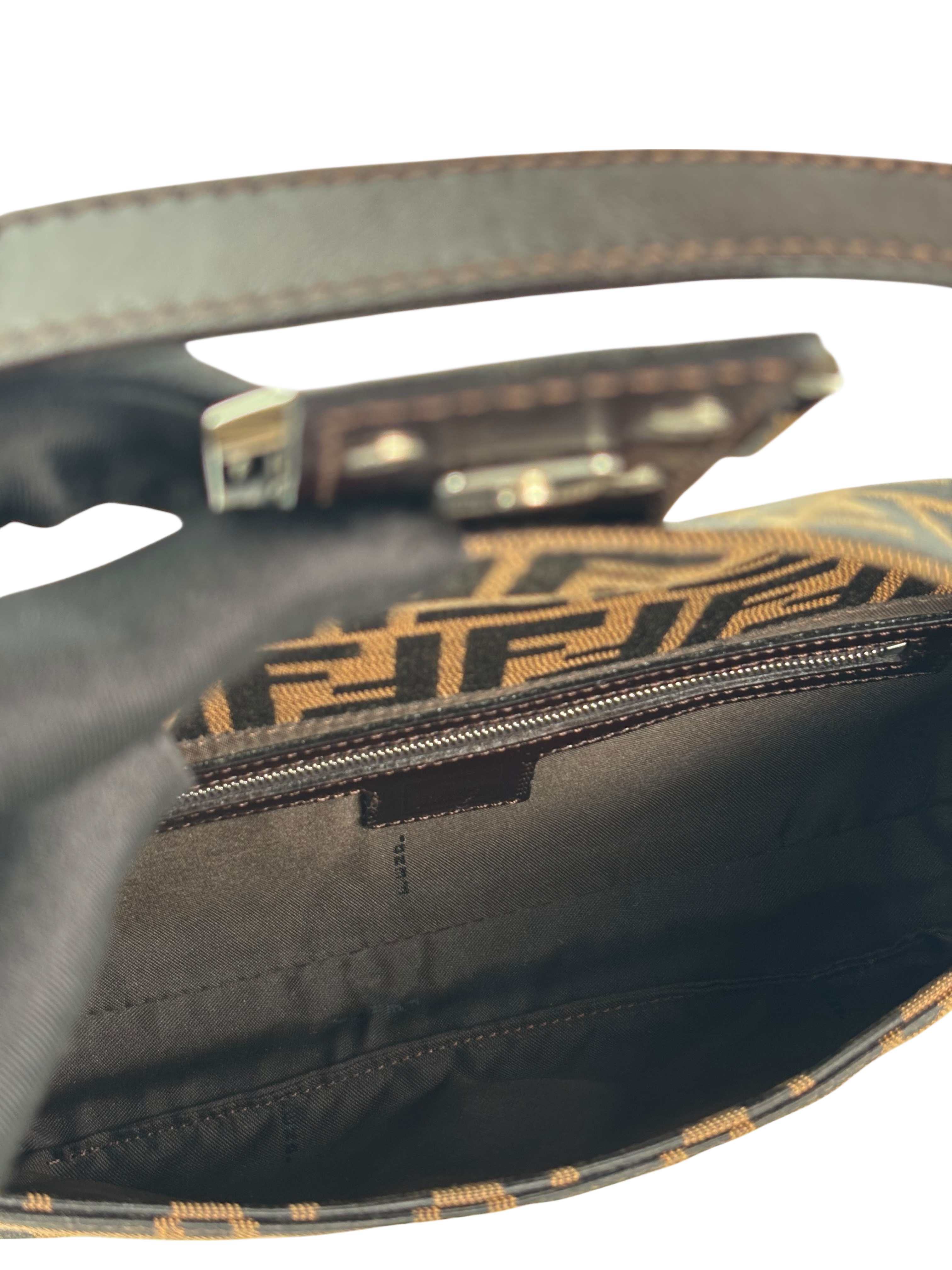 FENDI - Brown Canvas Baguette Handbag Silver Hardware