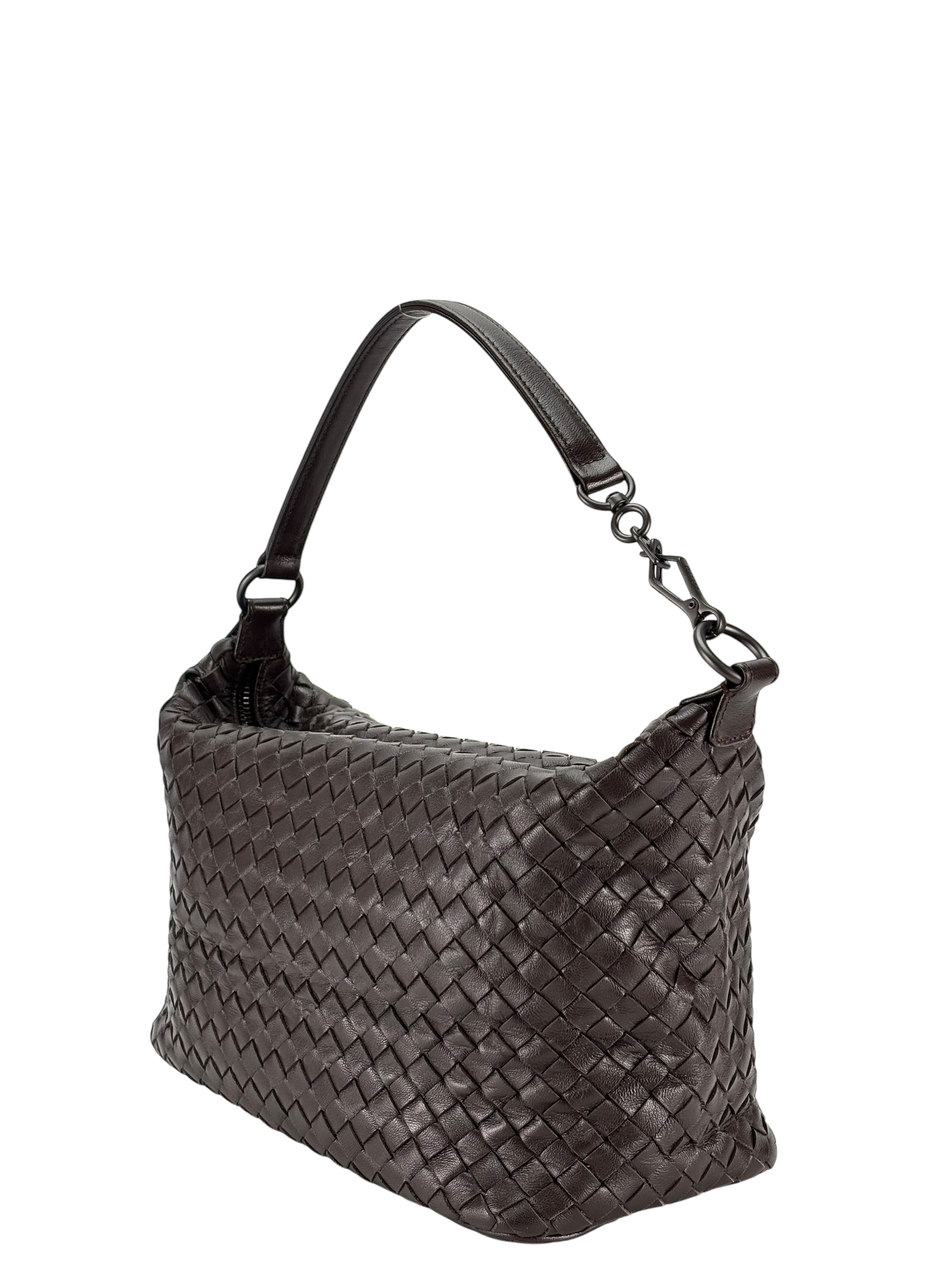 BOTTEGA VENETA - Zip Hobo Intrecciato Nappa Brown Lambskin