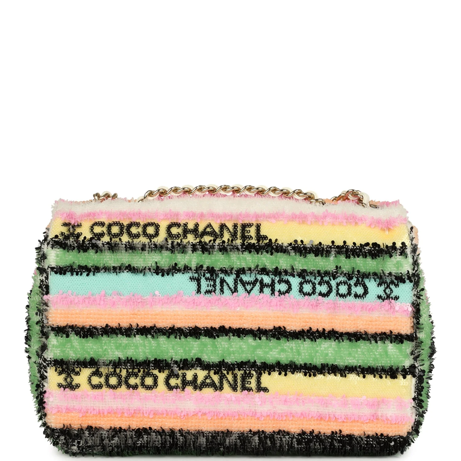 Chanel Mini Striped Coco Flap Bag Multicolor White Sequins Light Gold Hardware