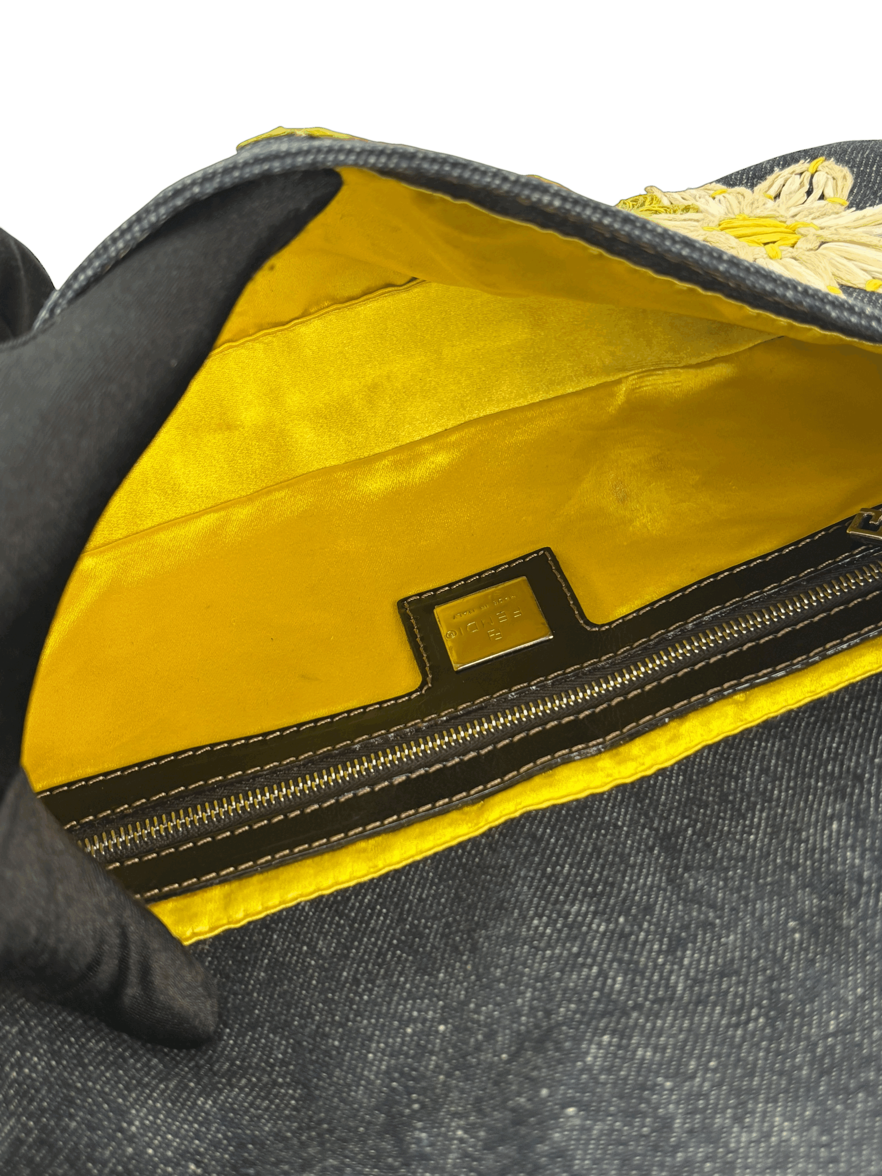 FENDI - Small Baguette Bag Denim Flower Navy