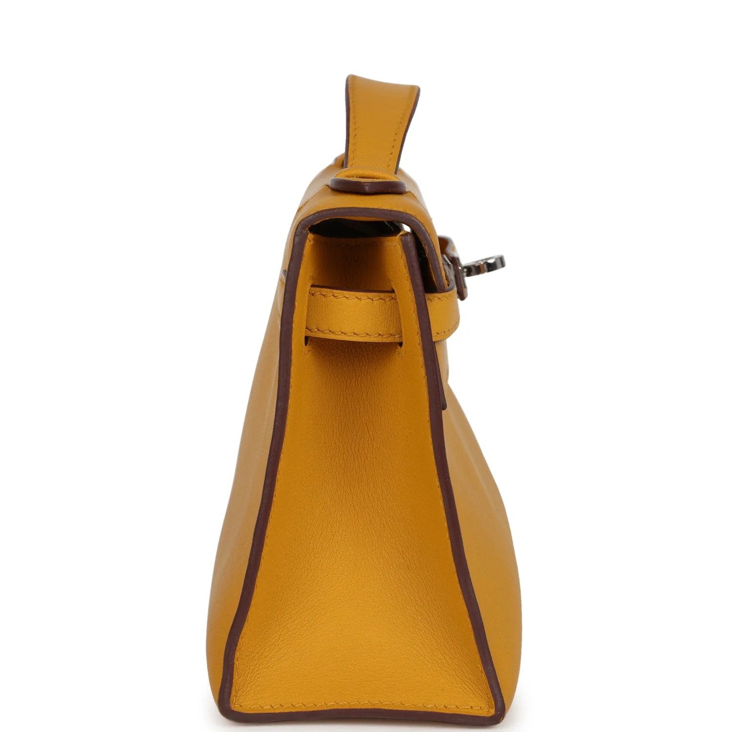 Pre-owned Hermes Kelly Pochette Jaune Ambre Swift Palladium Hardware