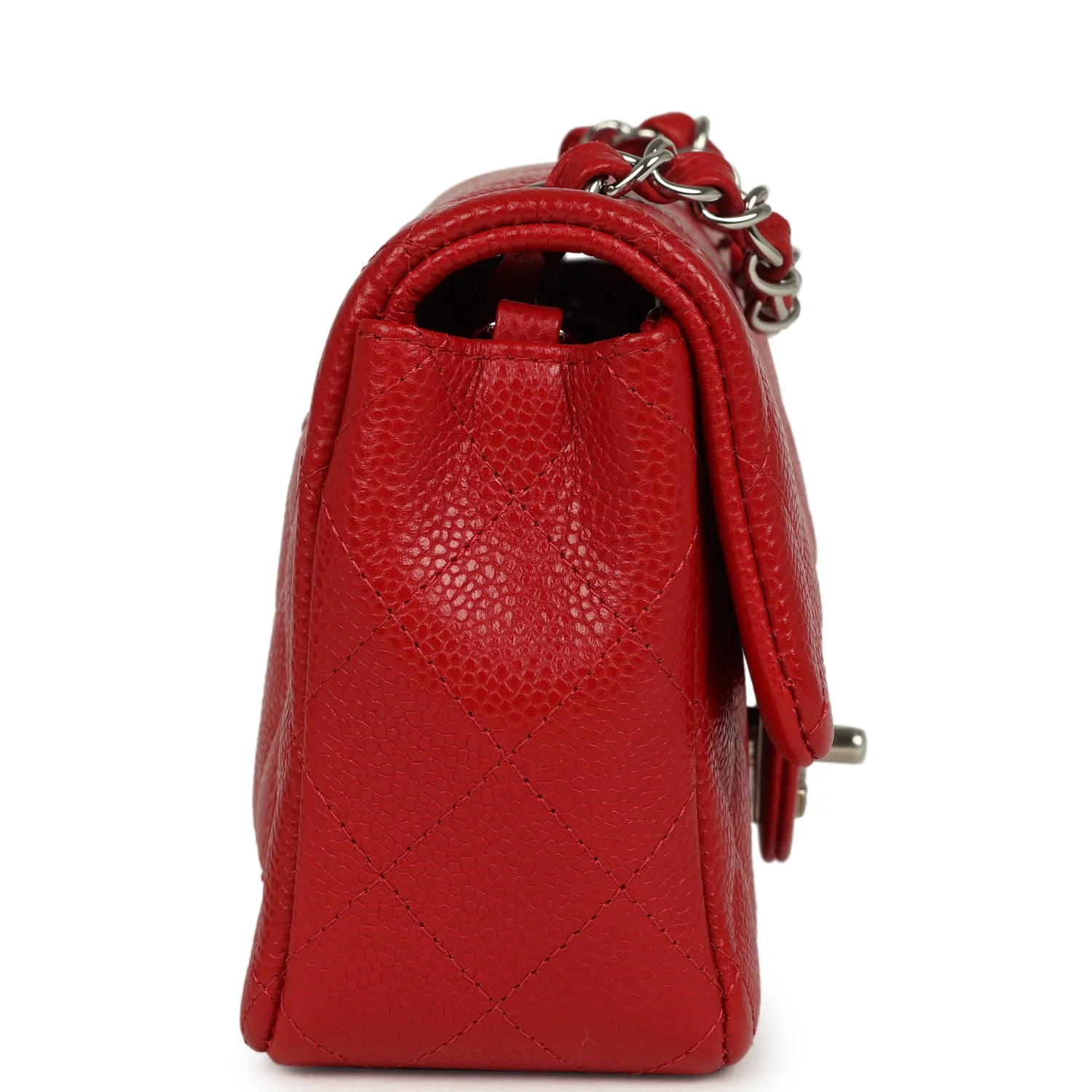 Pre-owned Chanel Mini Rectangular Flap Red Caviar Silver Hardware