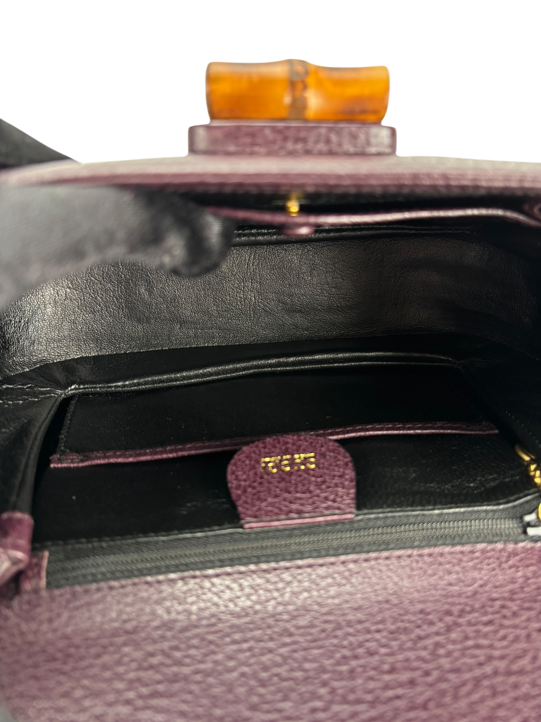 GUCCI - Purple Calfskin Bamboo Hand Bag