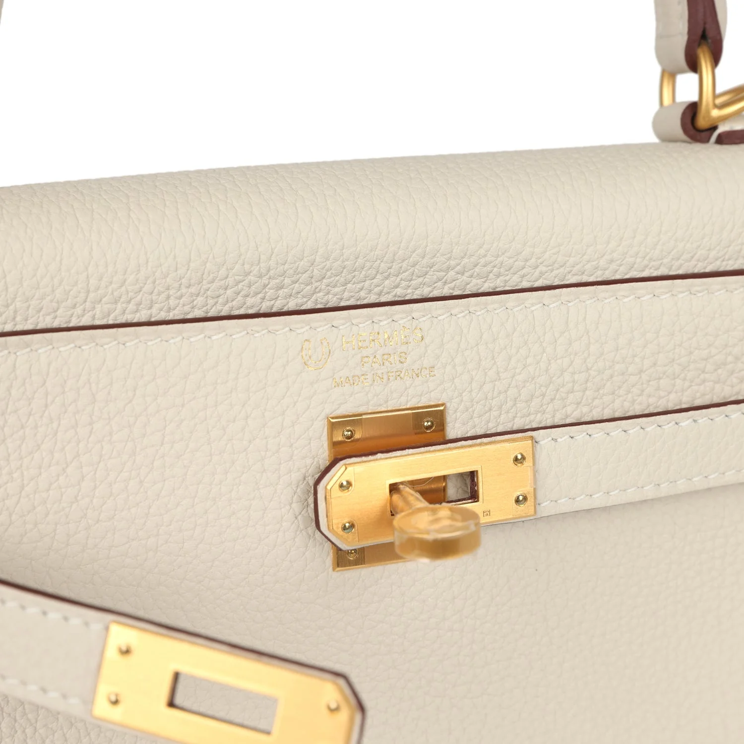 Hermes Special Order (HSS) Kelly Retourne 25 Craie Verso Togo Brushed Gold Hardware
