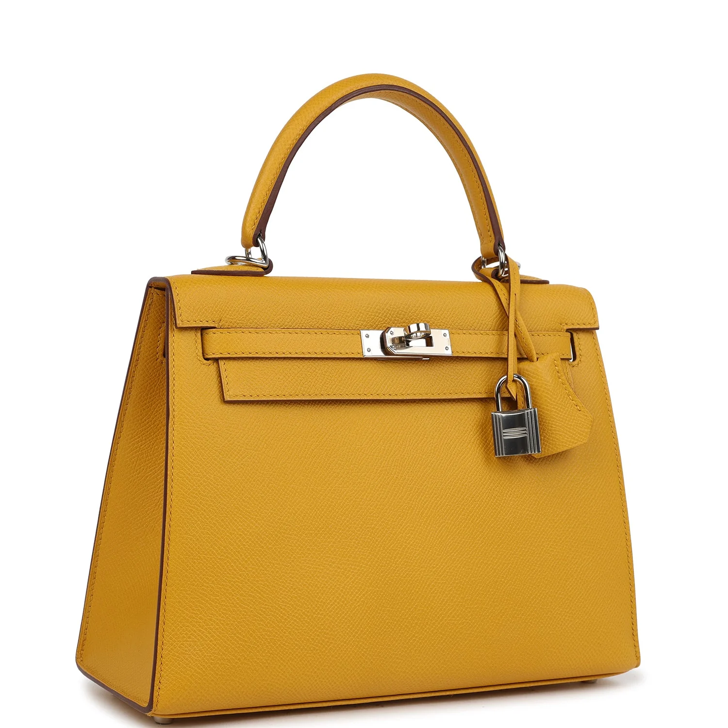 Pre-owned Hermes Kelly Sellier 25 Jaune Ambre Epsom Palladium Hardware