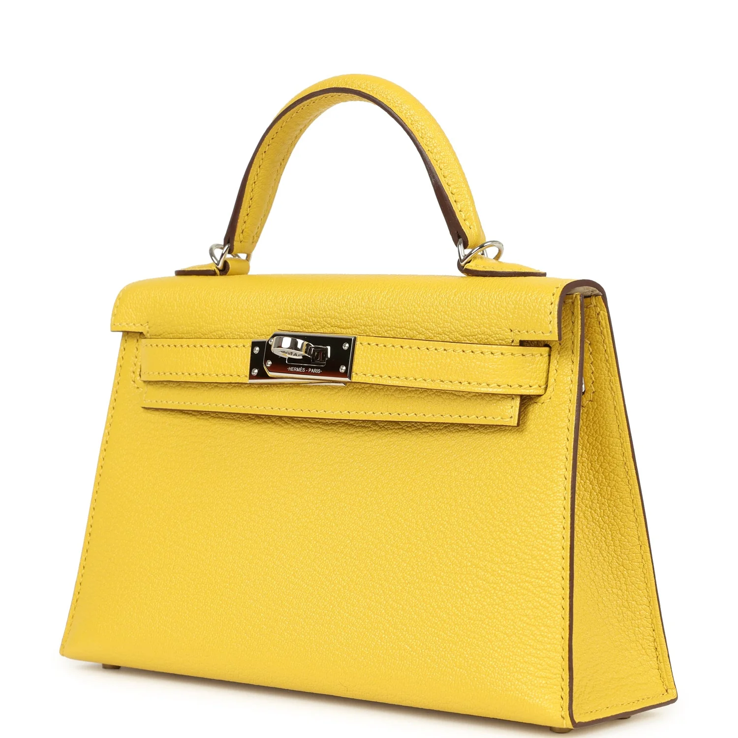 Pre-owned Hermes Kelly Sellier 20 Jaune de Naples Verso Chèvre Mysore Palladium Hardware