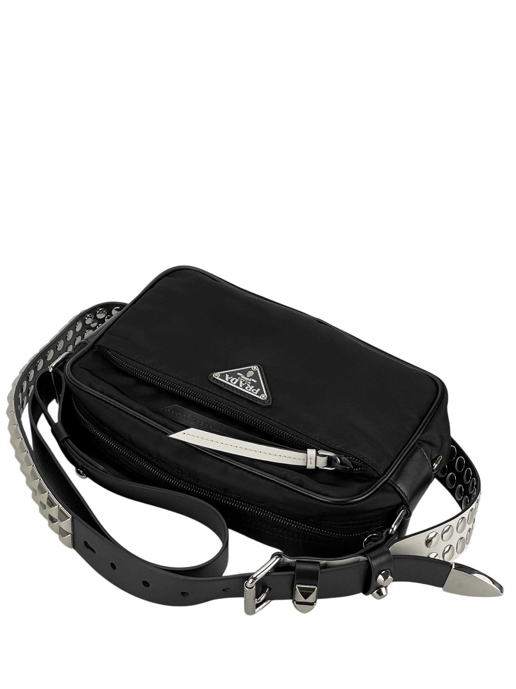 PRADA - New Vela Nylon Cross Body Bag Black Silver