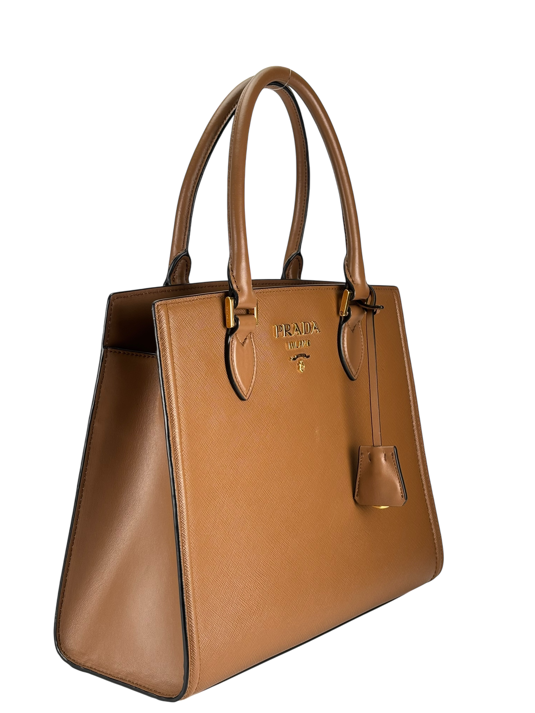 PRADA - Brown Calfskin Saffiano 2Way Hand Shoulder Bag