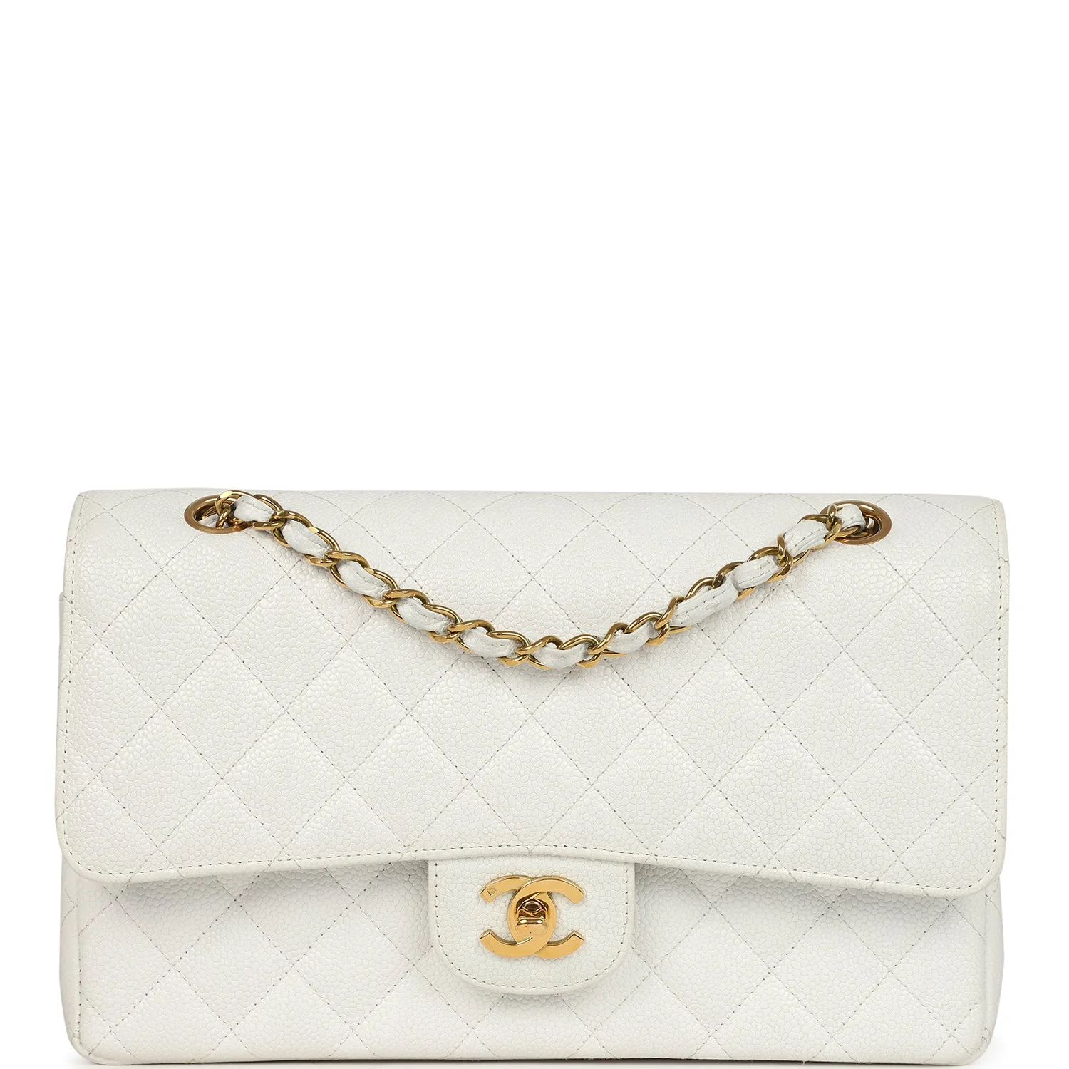 Vintage Chanel Medium Classic Double Flap White Caviar Gold Hardware