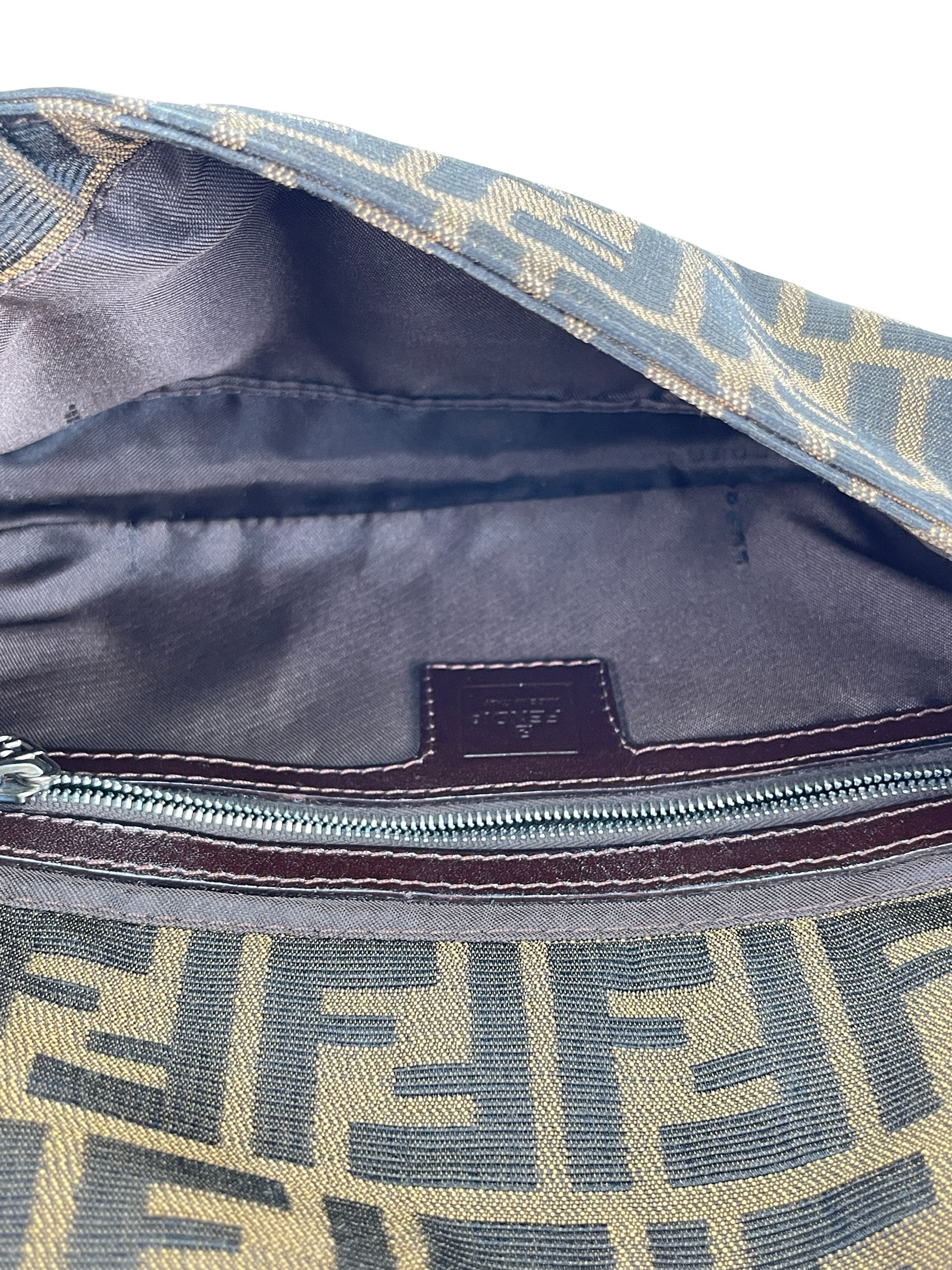 FENDI - Brown Canvas  Zucca Baguette Hand Bag