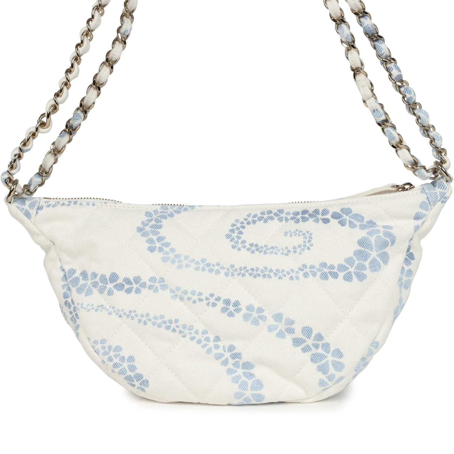 Chanel Large Coco Beach Hobo Bag in White and Blue Denim Light Gold Hardware