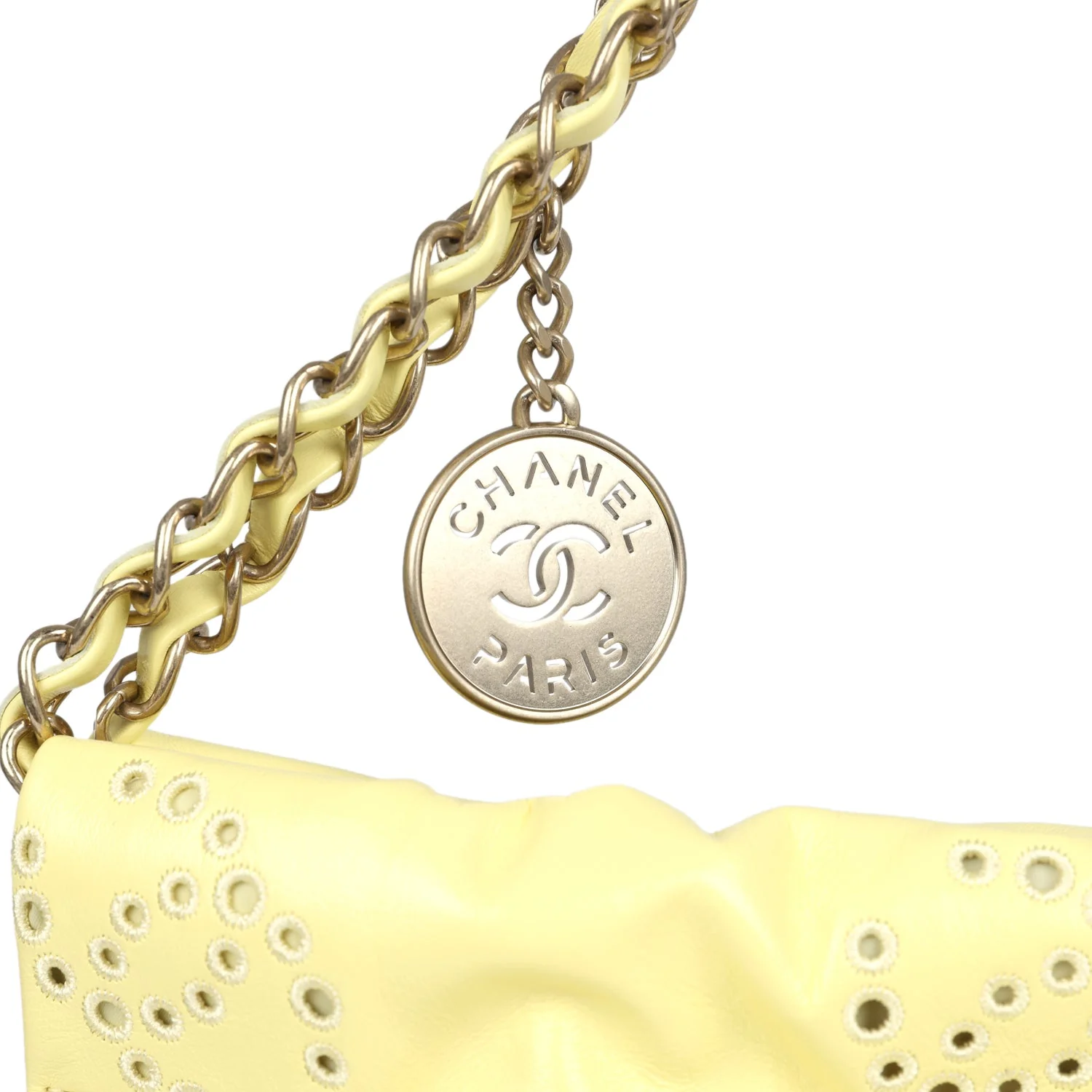 Chanel Small 22 Bag Yellow Shiny Calfskin Brushed Gold Hardware