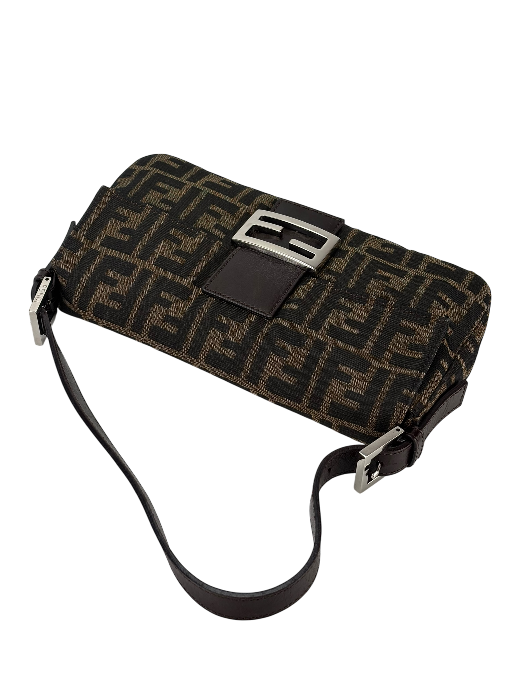 FENDI - Brown Canvas Zucca Baguette Hand Bag