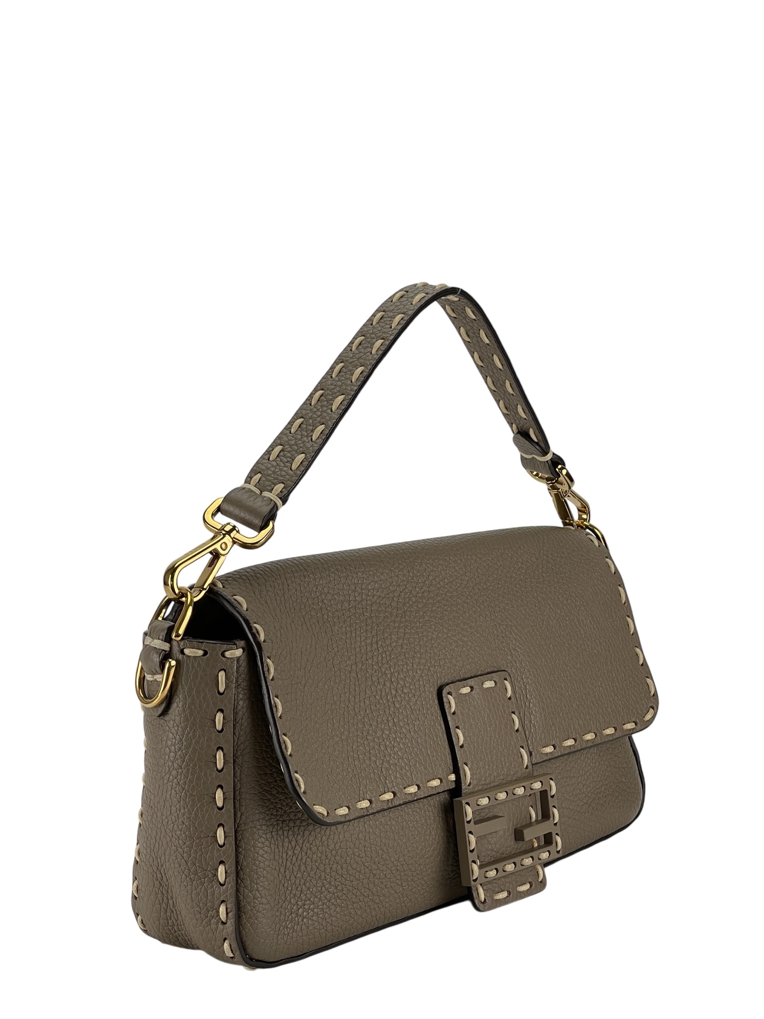 FENDI - Calfskin Granata Print Macro Stitchings Baguette Truffle