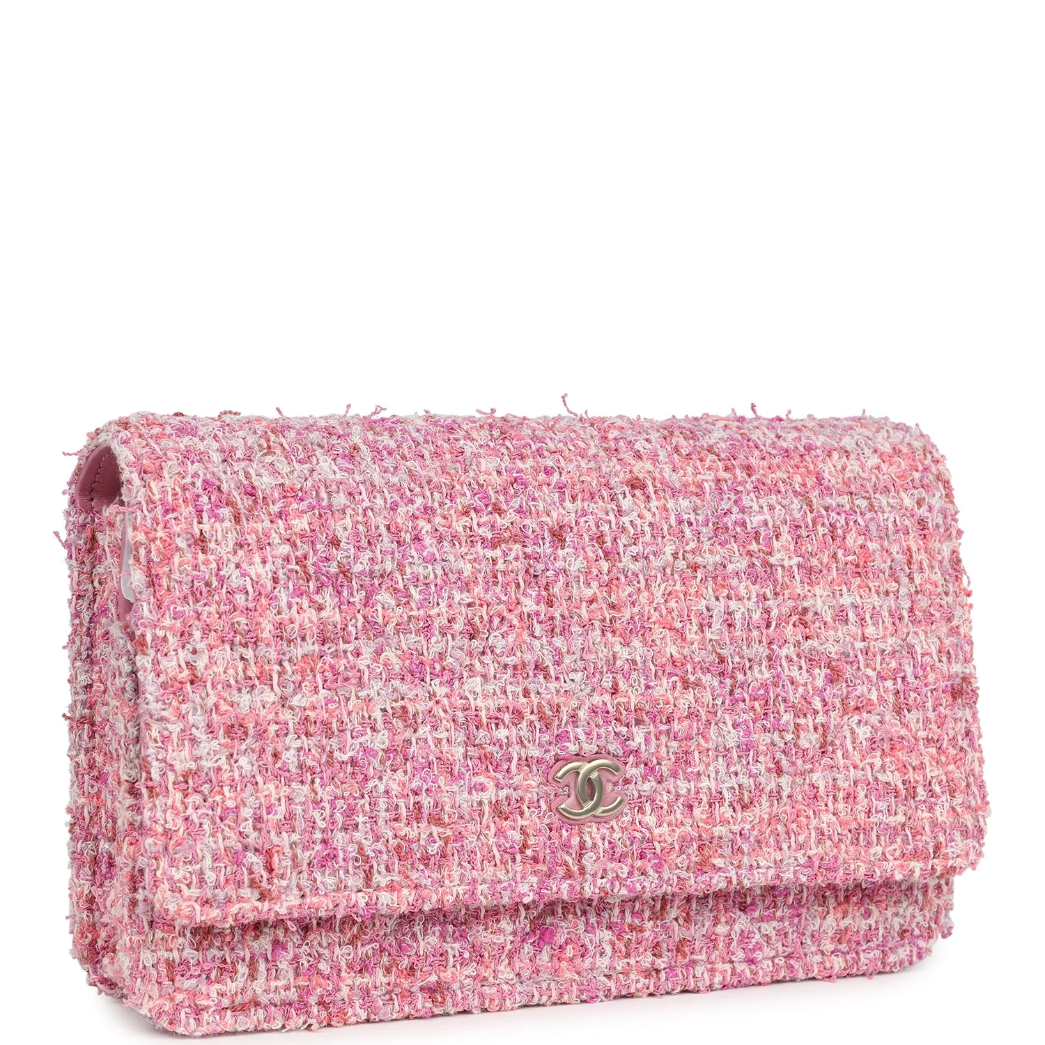 Chanel Classic Wallet On Chain WOC Pink Multicolored Tweed Gold Hardware