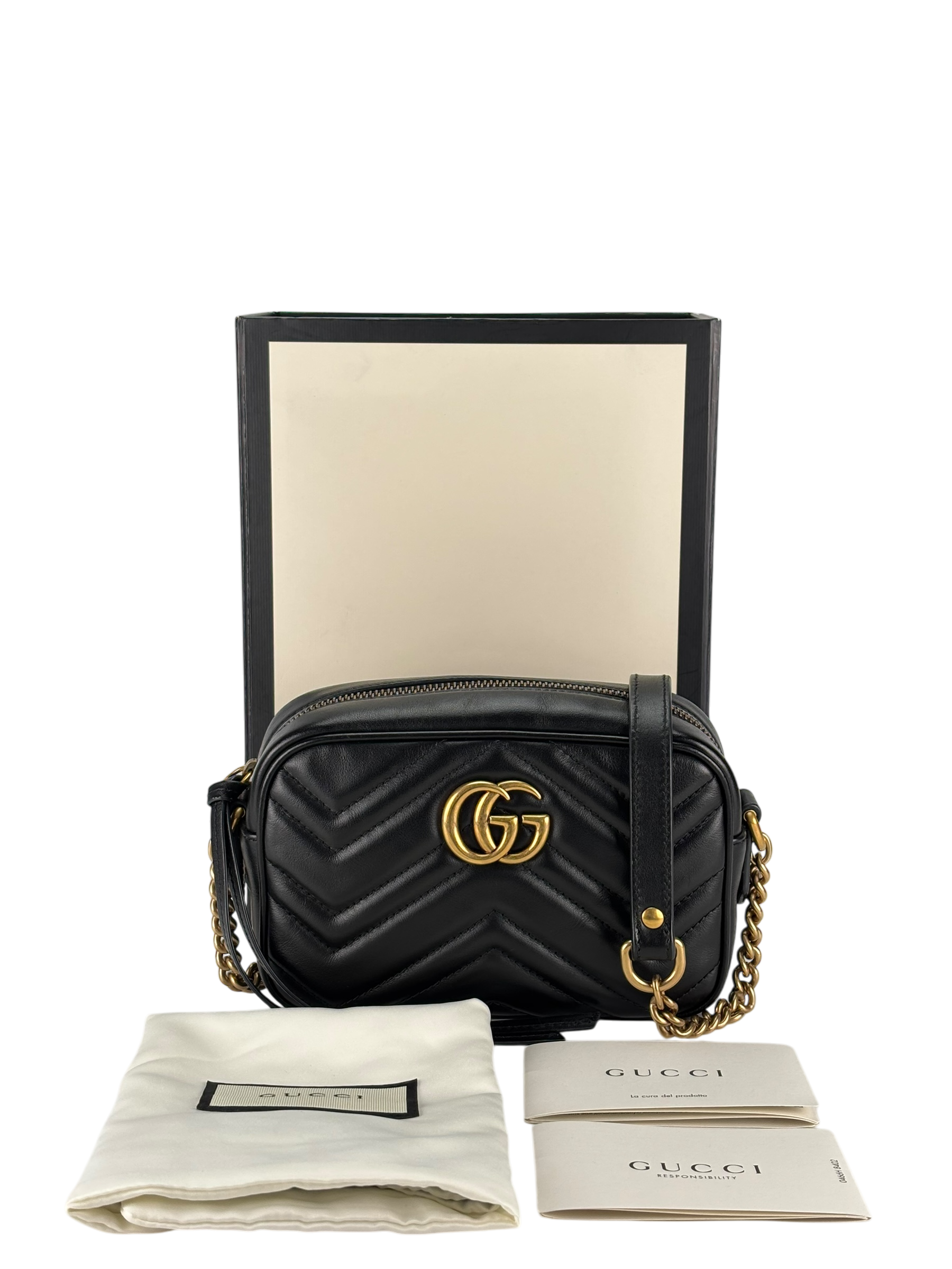 GUCCI - Small Black GG Marmont Matelasse Camera Bag