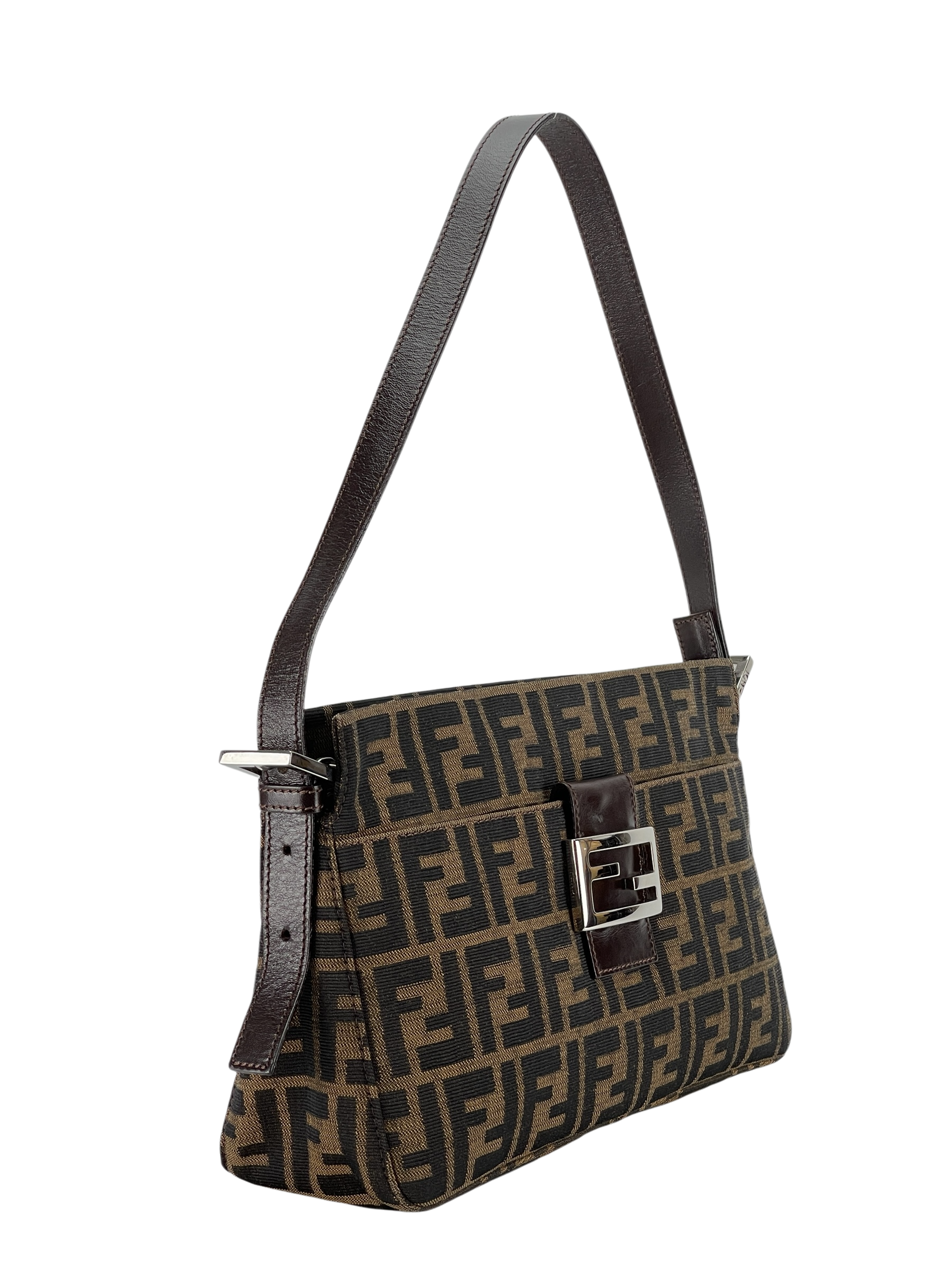 FENDI - Canvas Zucca Shoulder Bag Silver Hardware