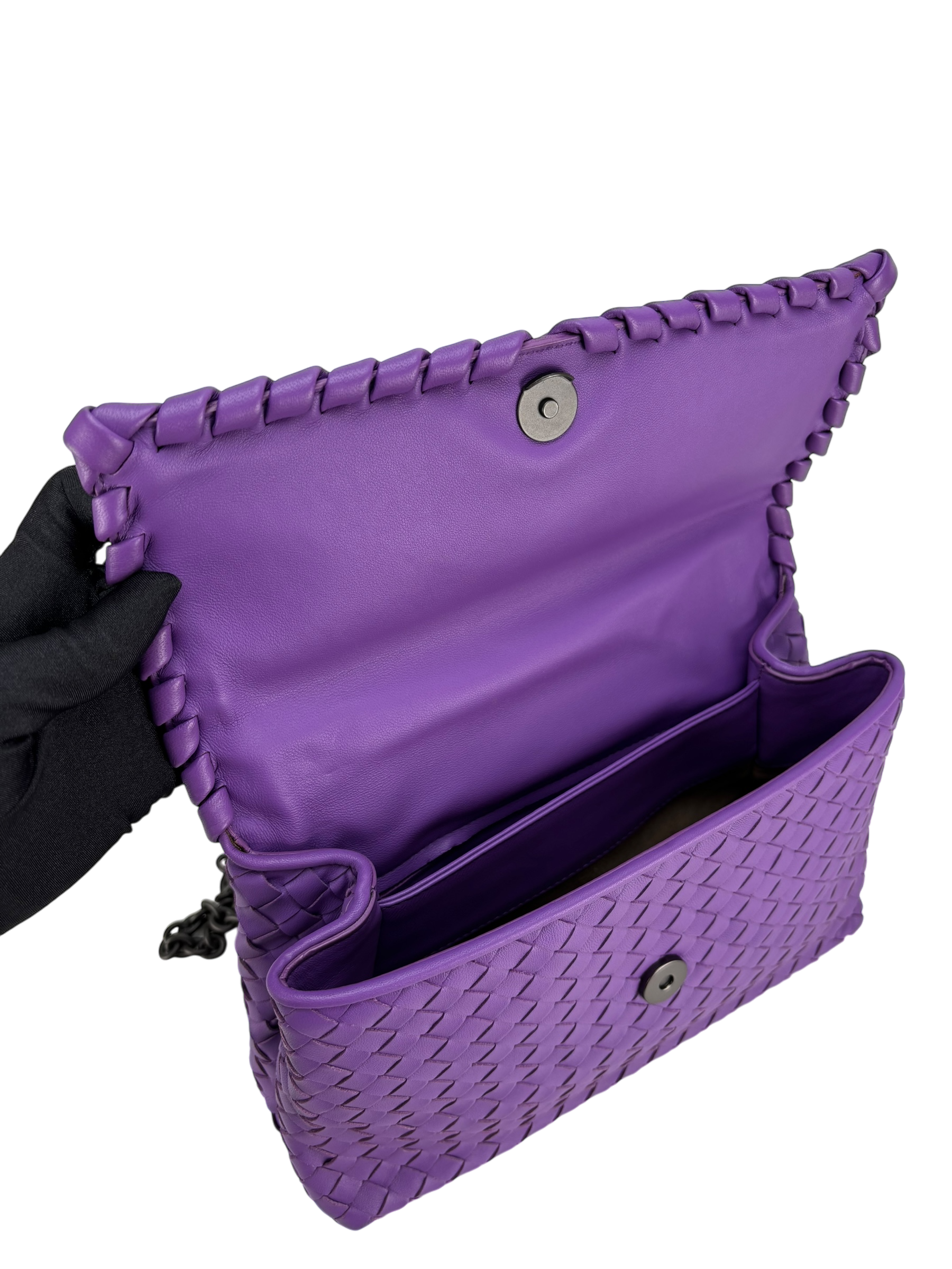 BOTTEGA VENETA - Purple Lambskin Intrecciato Leather Shoulder Bag