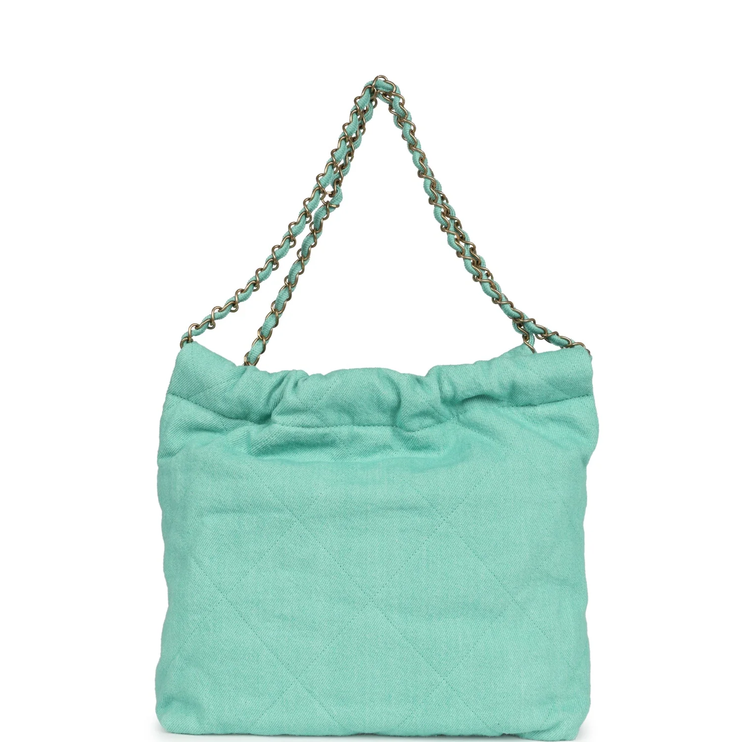 Chanel Small 22 Bag Light Green Washed Denim Gold Hardware