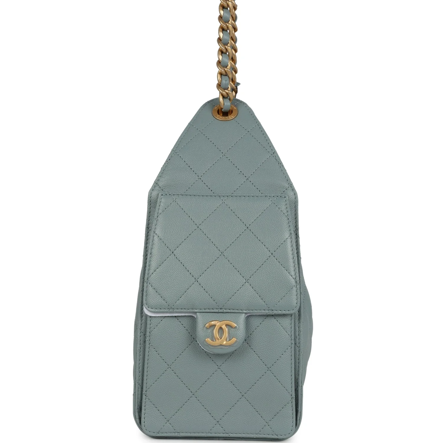 Chanel Small 25 Hobo Bag Green Caviar Antique Gold Hardware