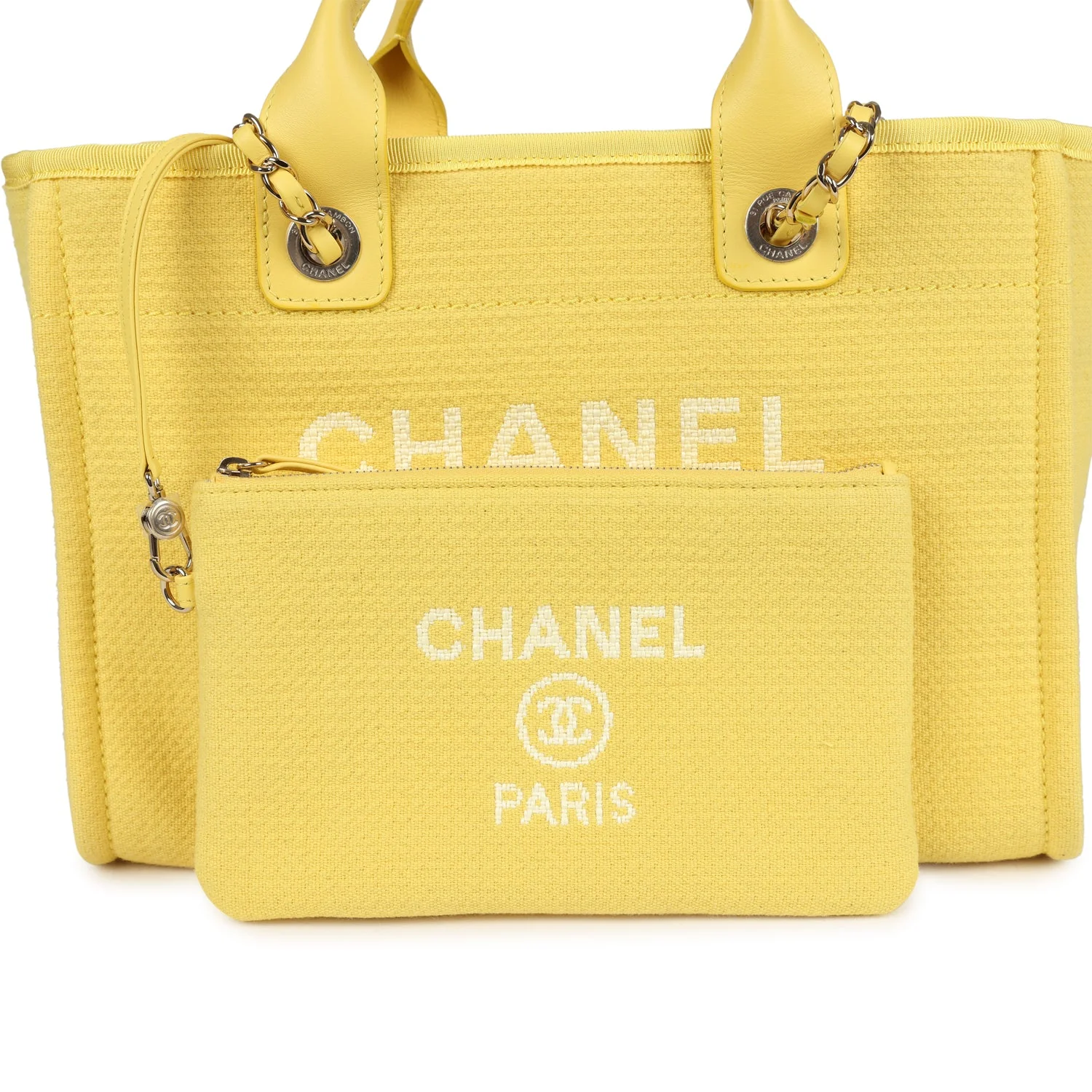 Chanel Small Deauville Shopping Tote Yellow Canvas Light Gold Hardware