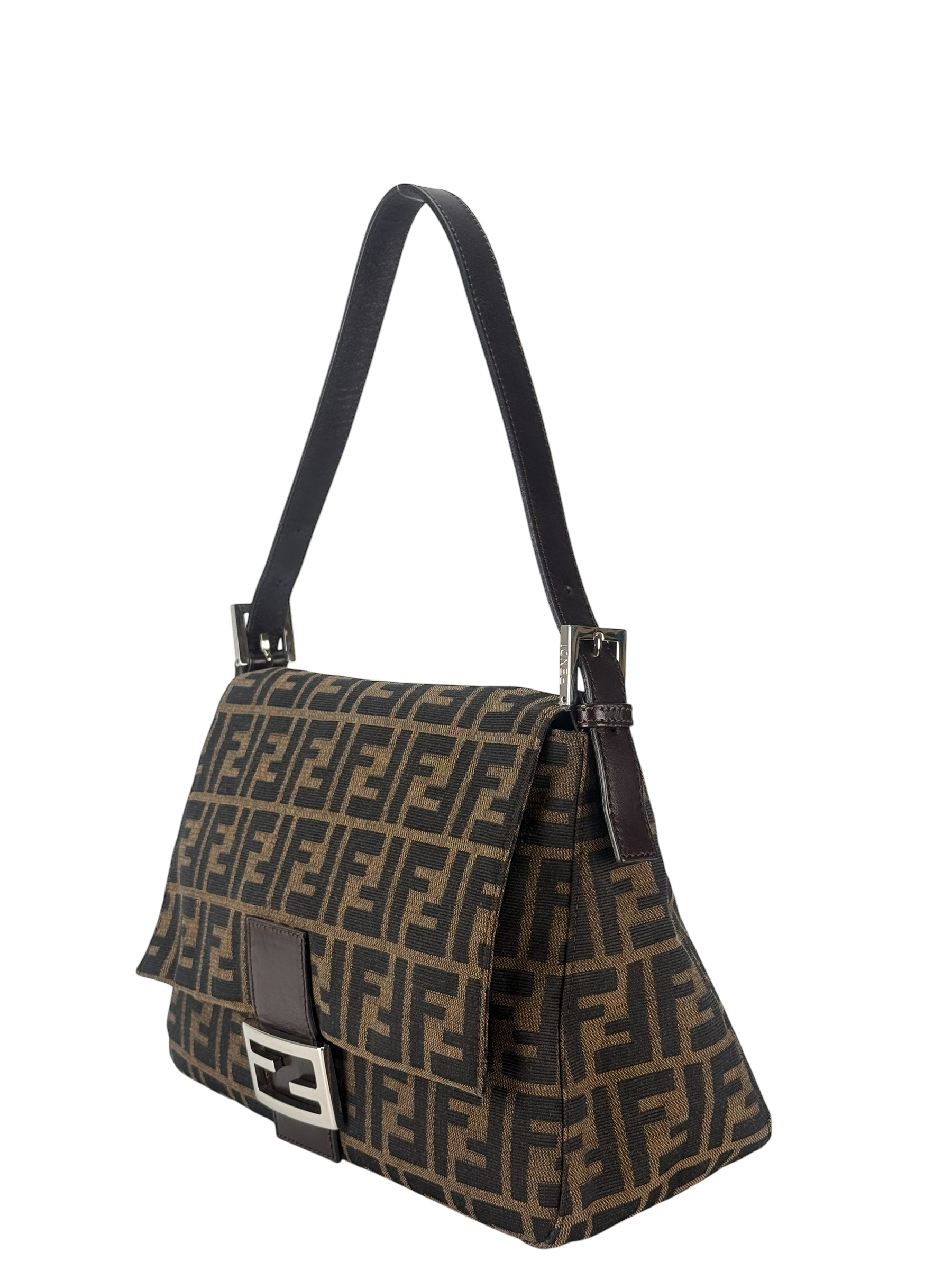 FENDI - Brown Zucca Mamma Baguette Handbag Silver Hardware