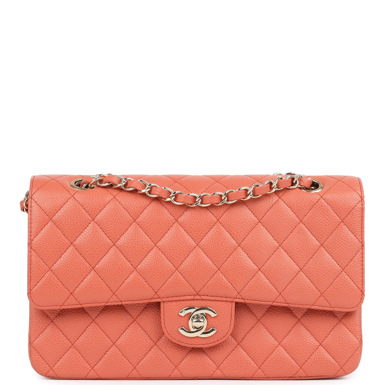 Vintage Chanel Medium Classic Double Flap Coral Caviar Light Gold Hardware