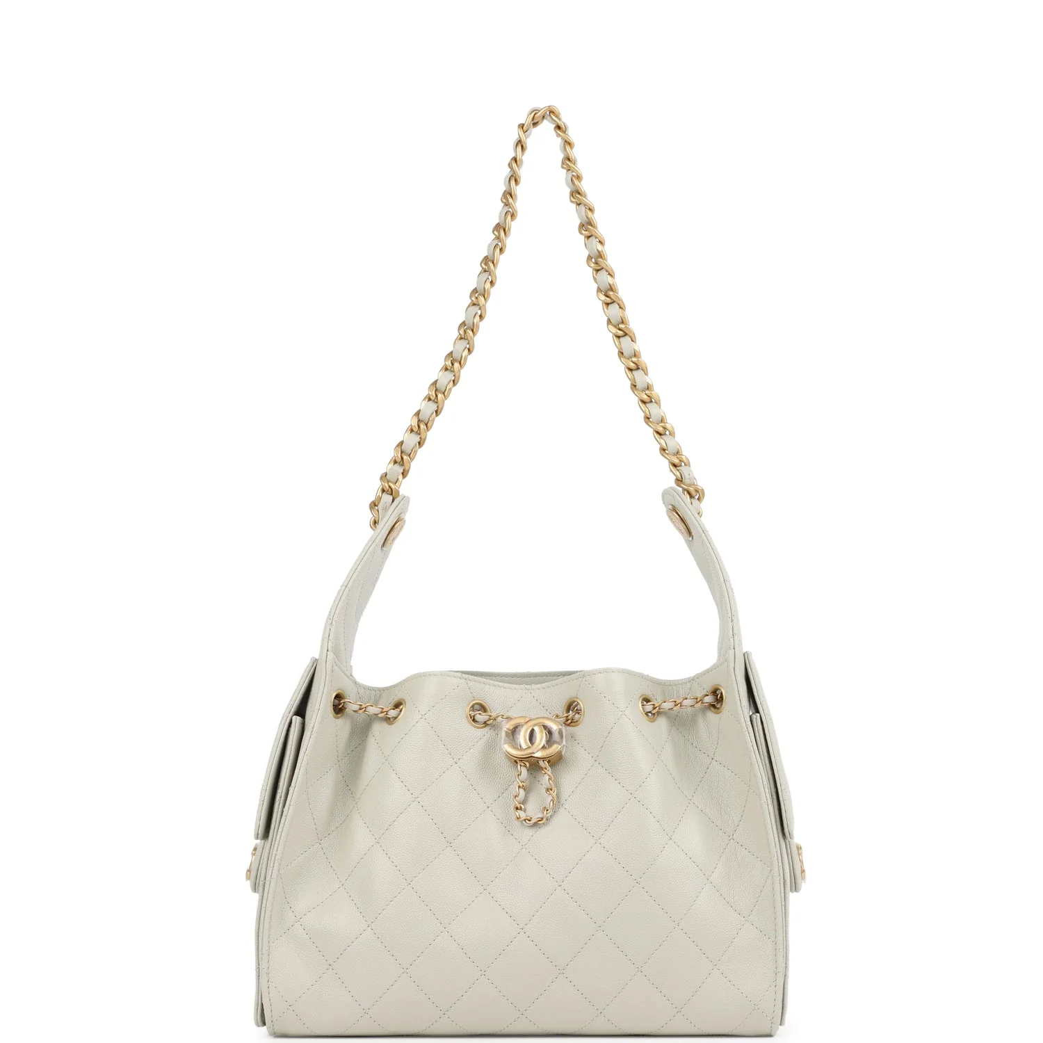 Chanel Small 25 Hobo Bag Light Grey Caviar Antique Gold Hardware