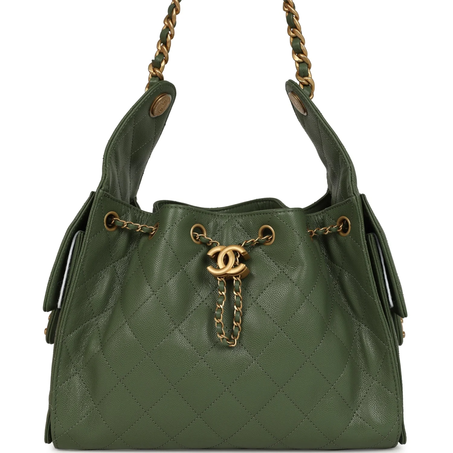 Chanel Small 25 Hobo Bag Khaki Caviar Antique Gold Hardware