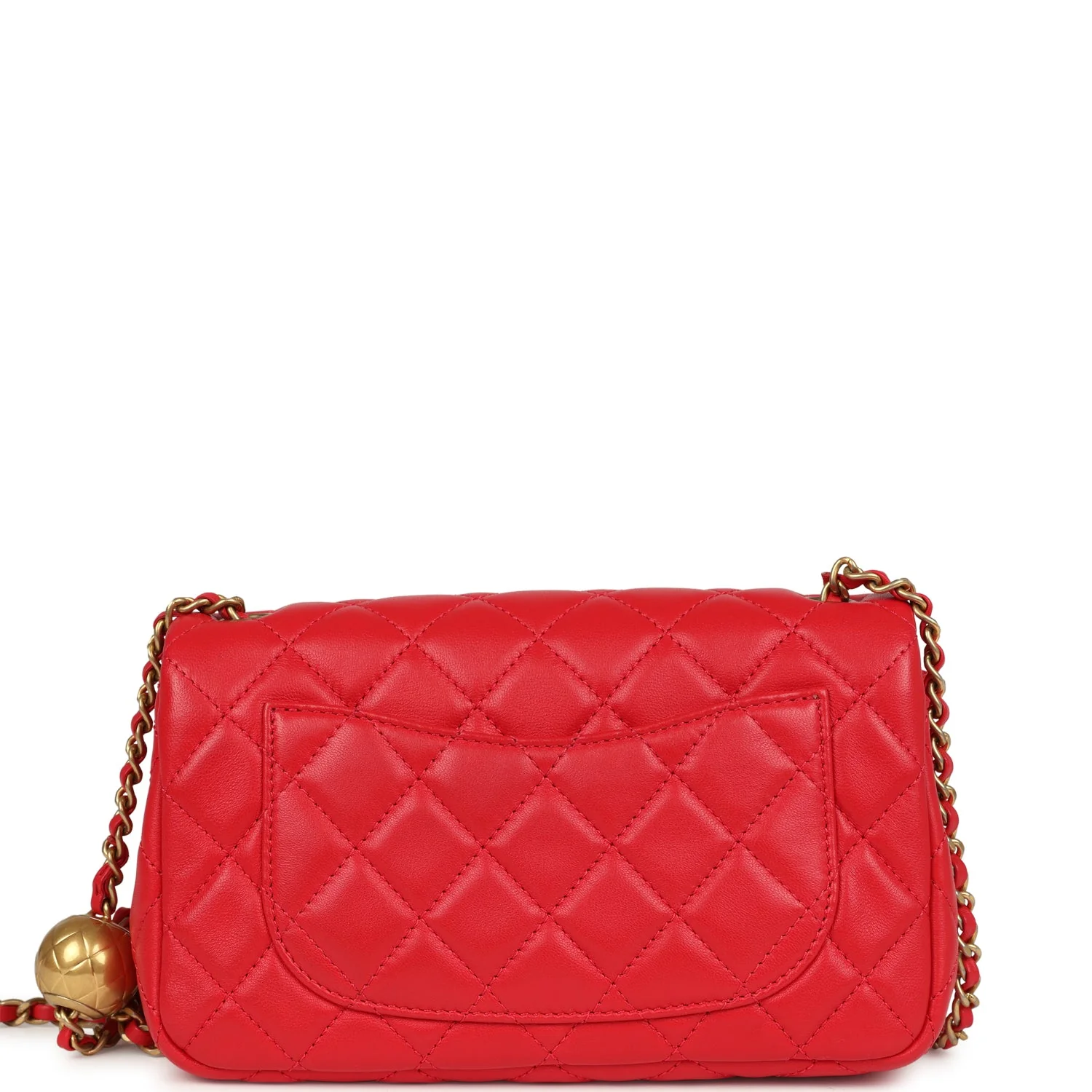 Pre-owned Chanel Mini Pearl Crush Rectangular Flap Bag Red Lambskin Brushed Gold Hardware
