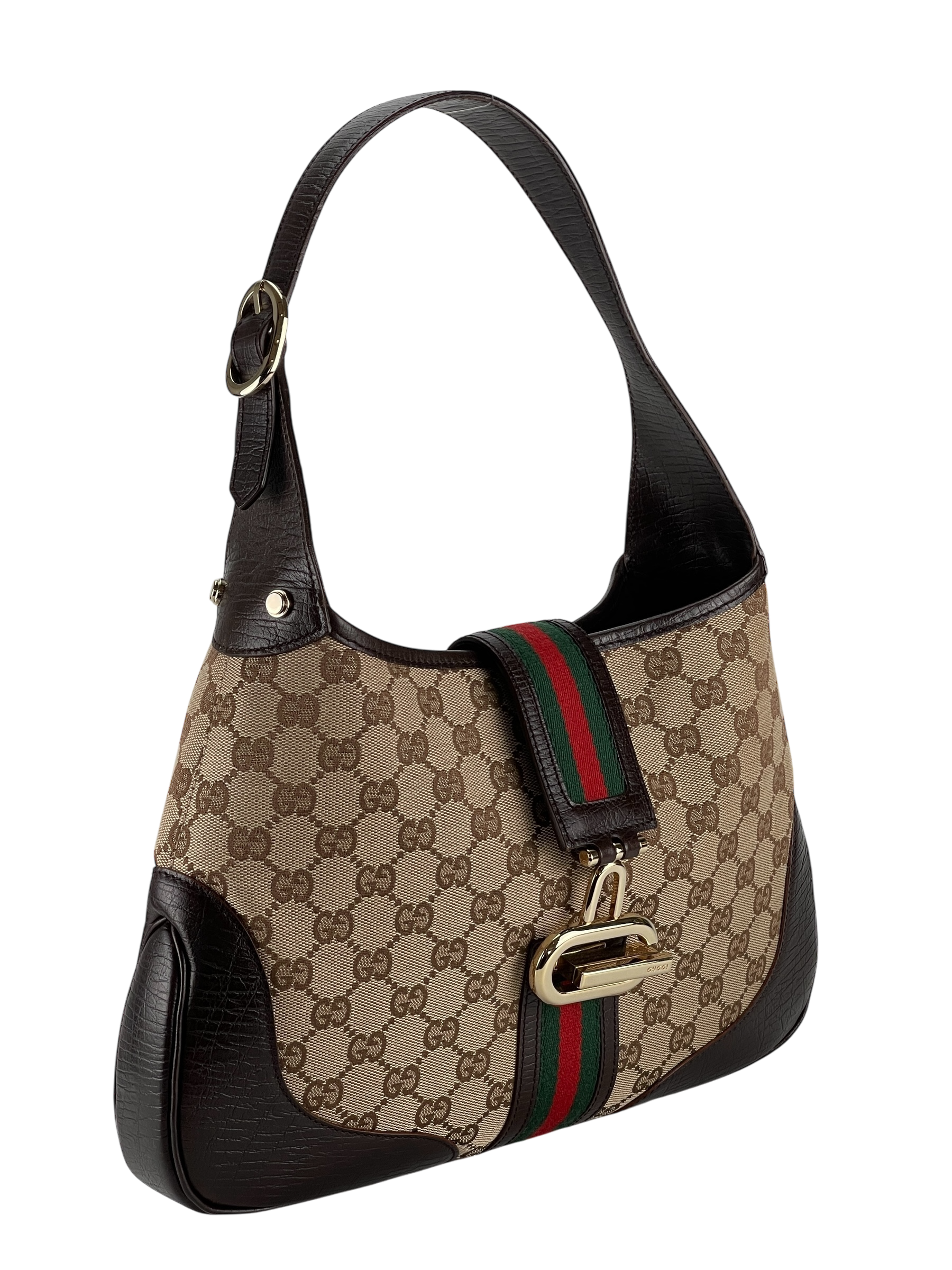 GUCCI - Brown Canvas leather Fastener Jackie Shoulder Bag