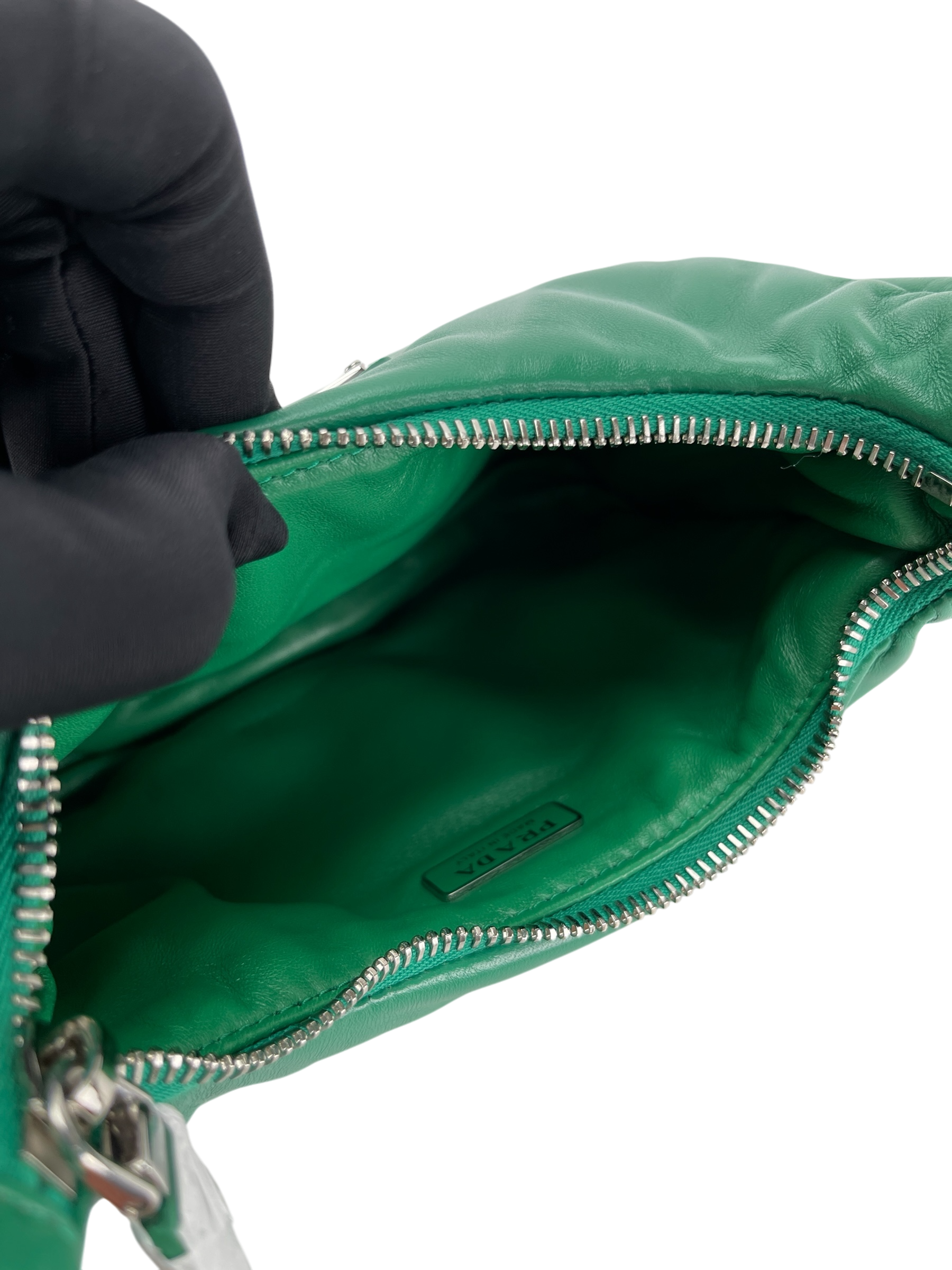 PRADA - Soft Padded Nappa Green Leather Mini