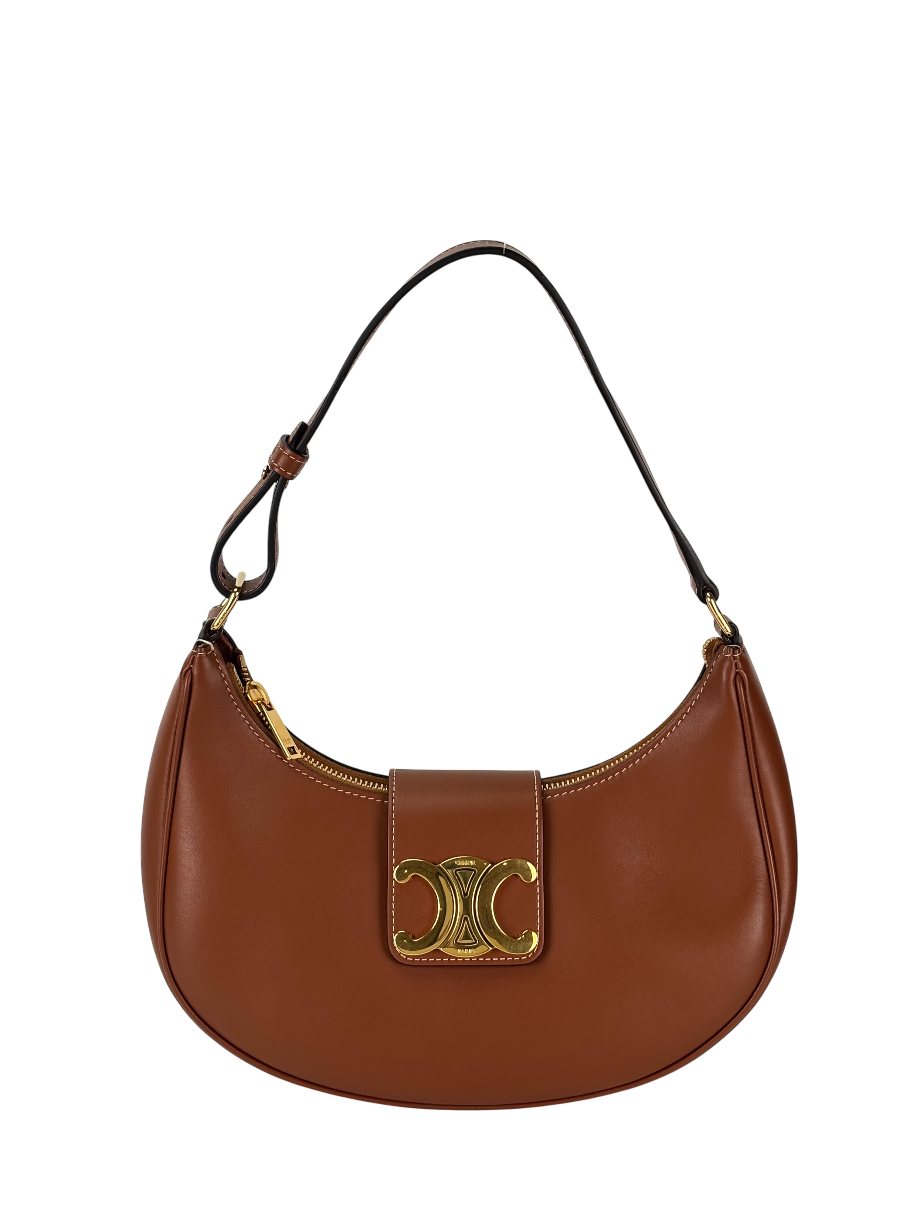 CELINE - Brown Calfskin Smooth Medium Strap Ava Triomphe Shoulder Bag Tan