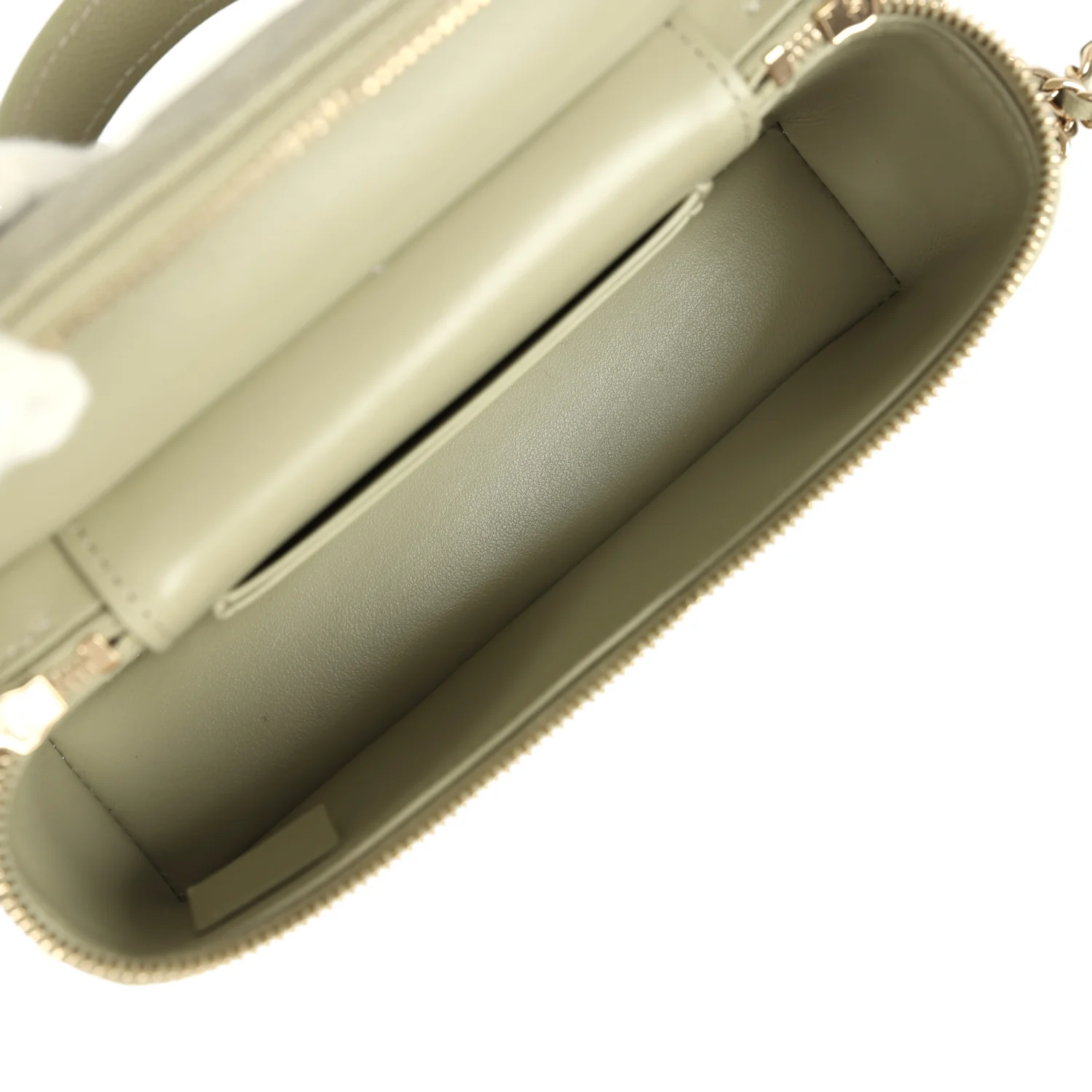 Chanel Trendy Top Handle Long Vanity Case with Chain Khaki Caviar Light Gold Hardware