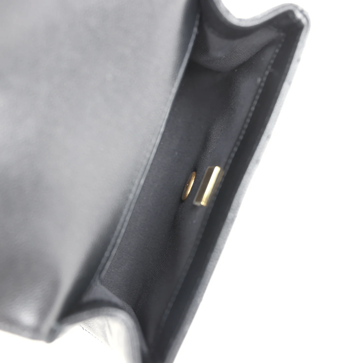 Chanel Mini Top Handle Flap Bag Black Grained Calfskin Brushed Gold Hardware