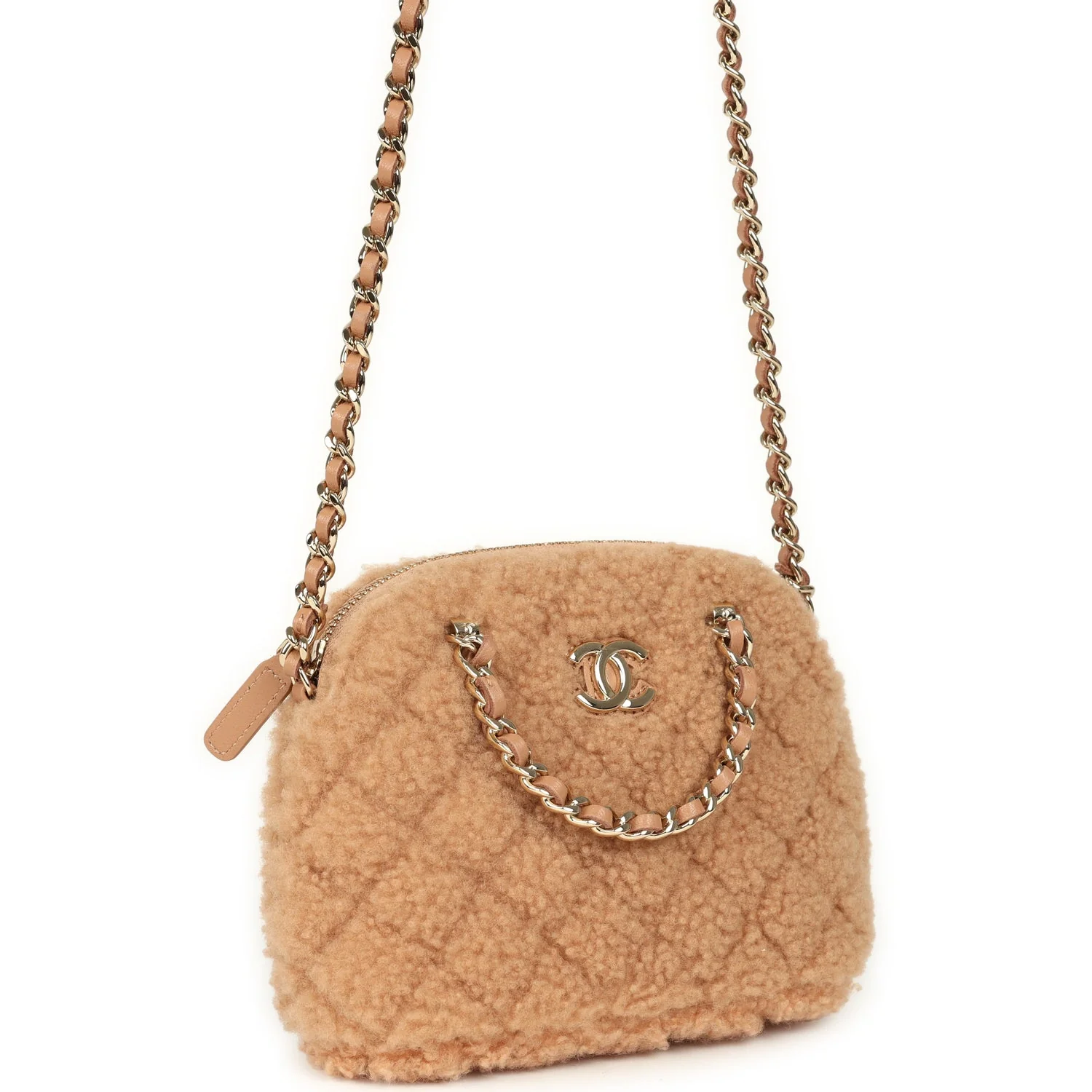 Chanel Small Coco Crossbody Bag Light Brown Shearling Light Gold Hardware
