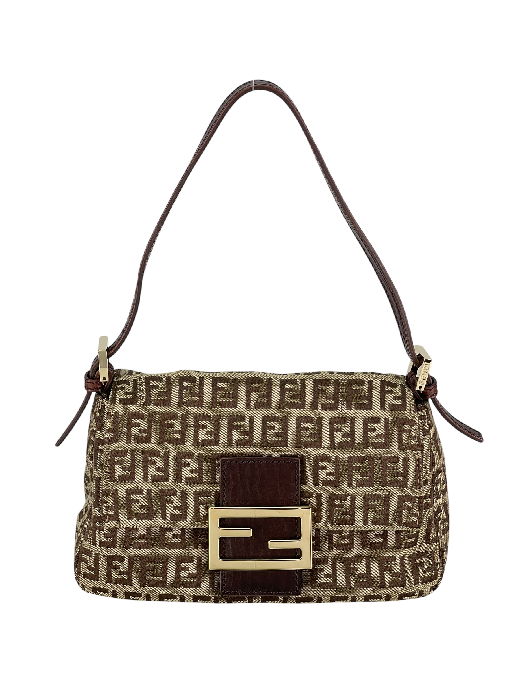FENDI - Beige Zucca Canvas Leather Shoulder Bag