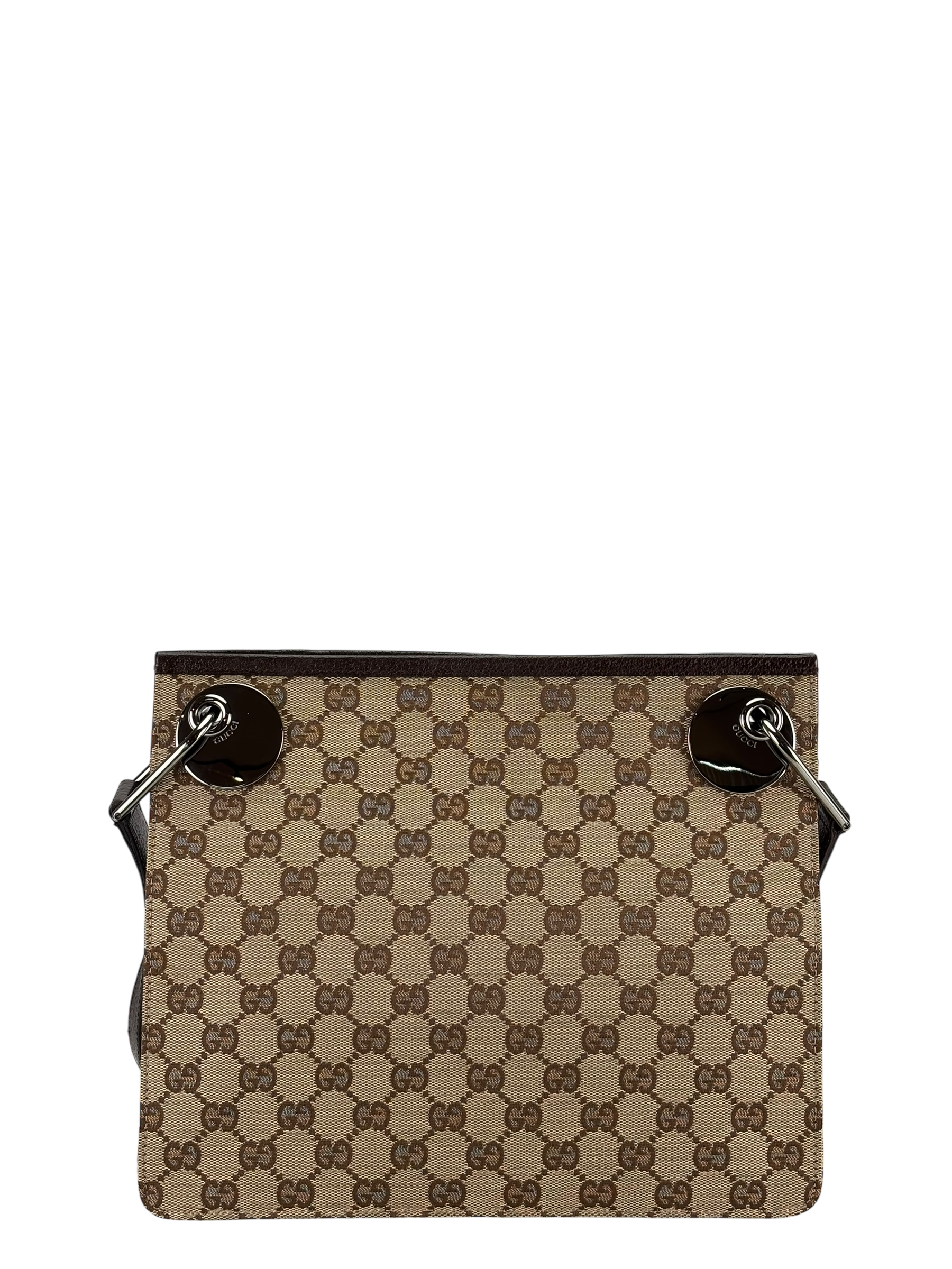 GUCCI - GG Canvas Brown Message Shoulder Bag
