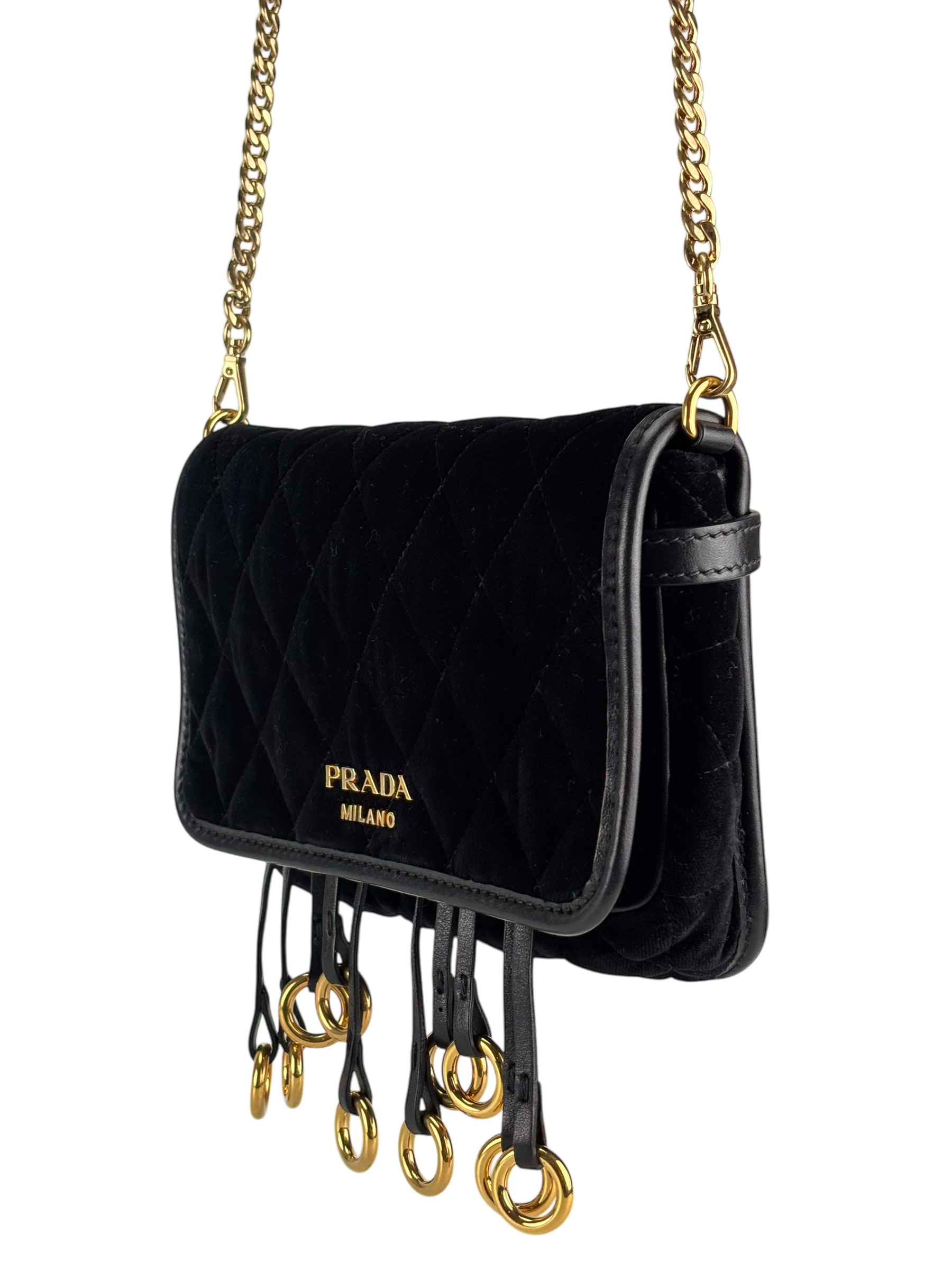 PRADA - Black Quilted Velvet Waist Belt and Crossbody Bag