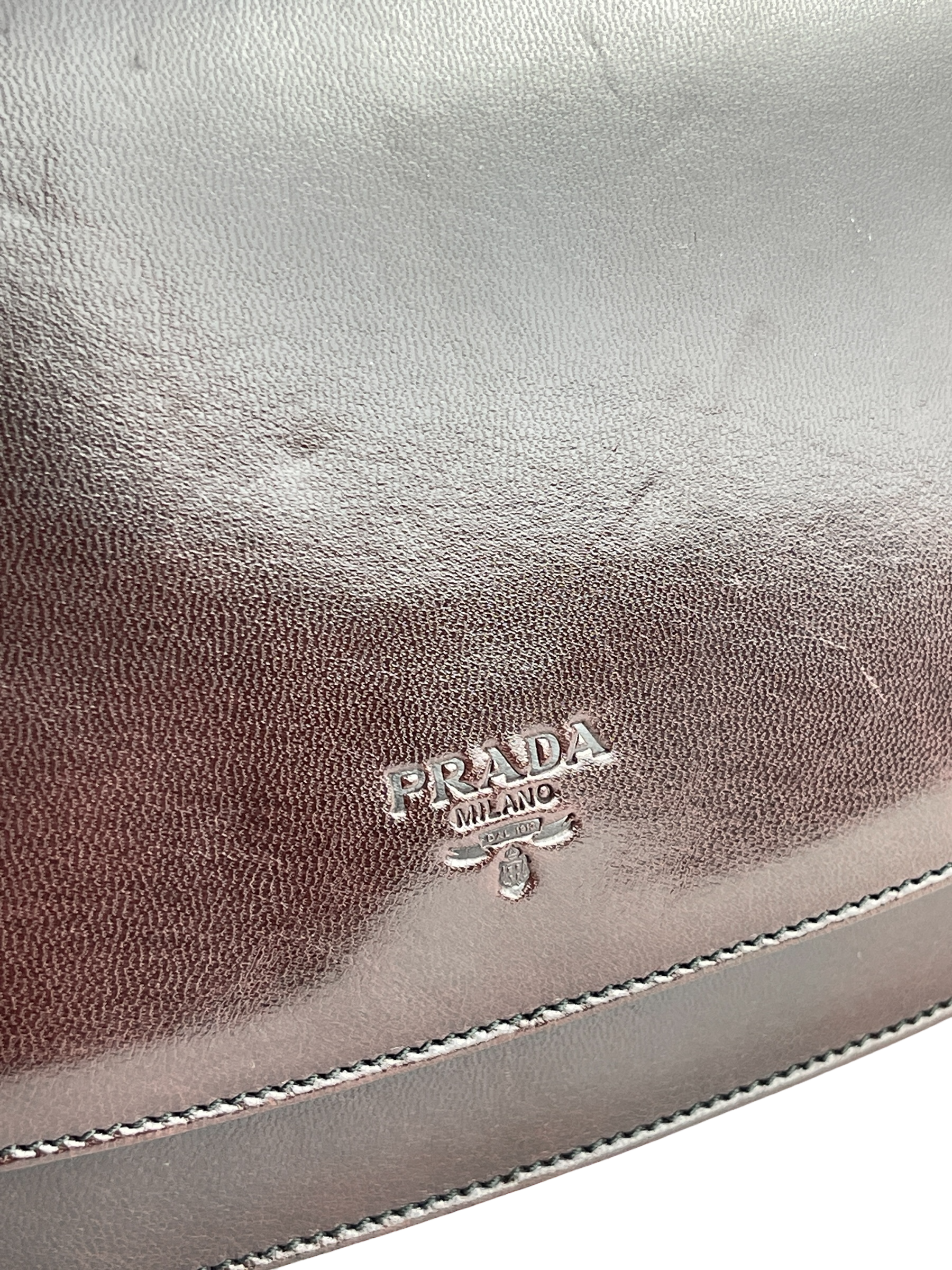 PRADA - Brown Leather Madras Swing Bag