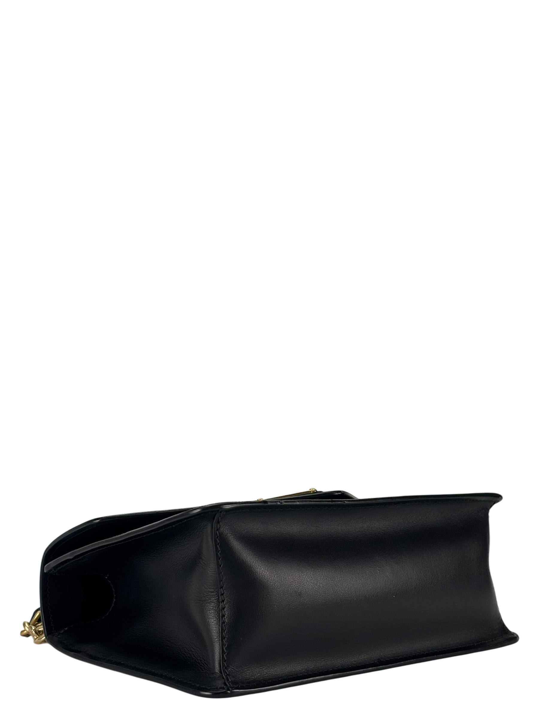 PRADA - Saffiano Soft Calfskin Metal Triangle Logo Envelope Chain Shoulder Bag Black