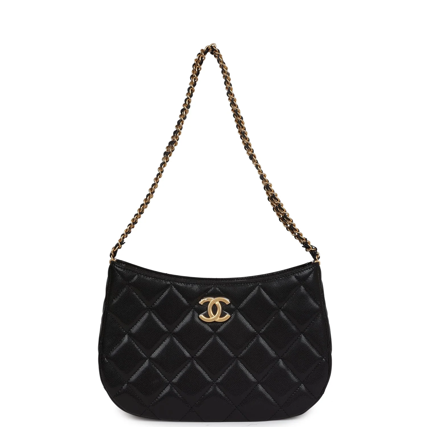 Chanel Hobo Bag Black Shiny Caviar Brushed Gold Hardware
