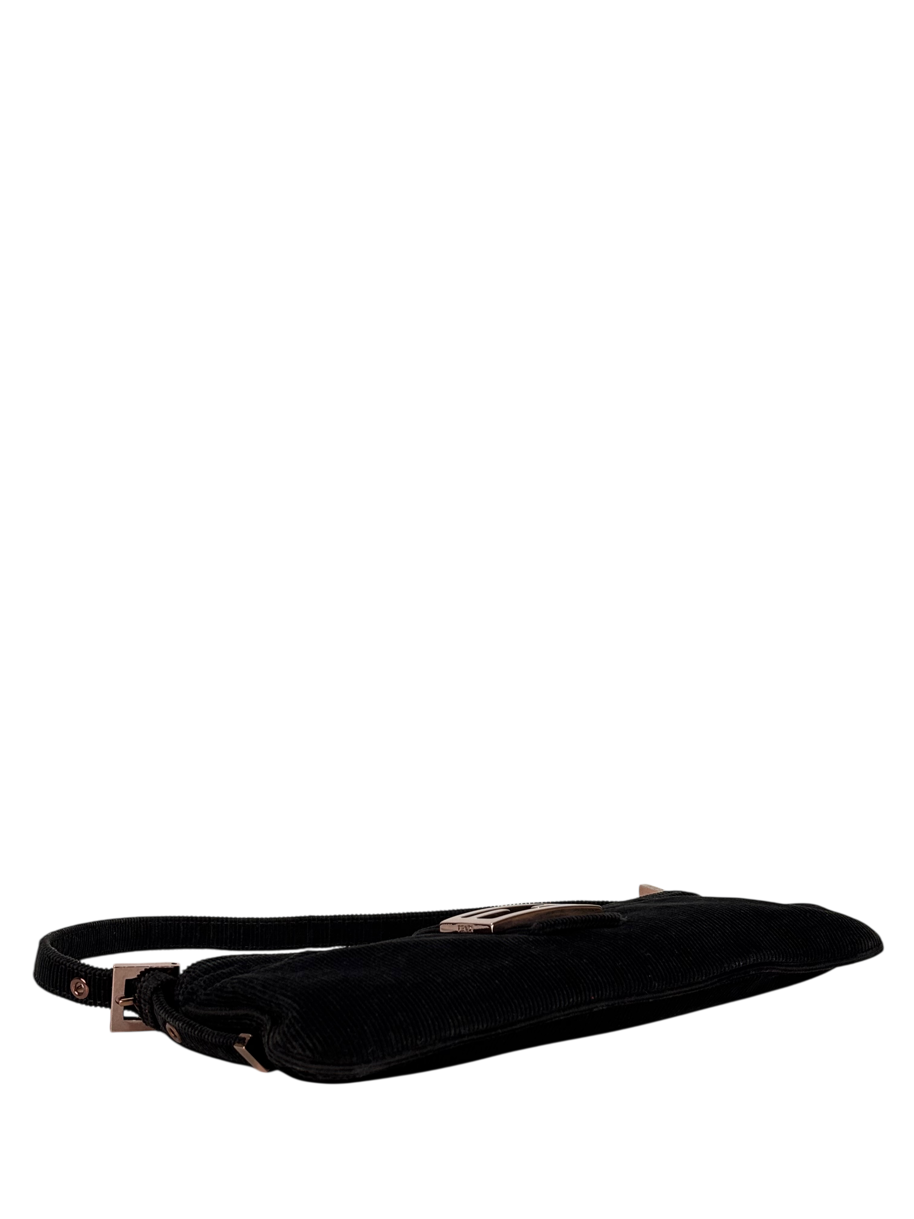 FENDI - Black Mamma Bucket Corduroy Shoulder Bag Rose gold hardware