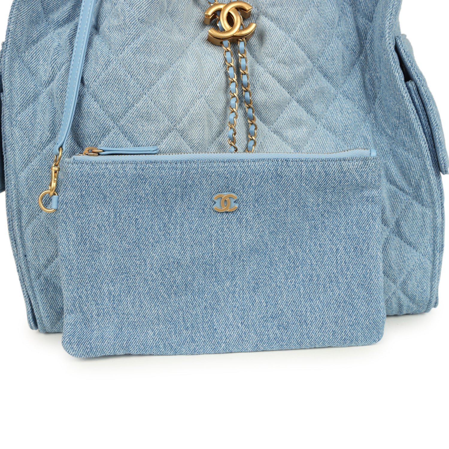 Chanel Medium 25 Hobo Bag Light Blue Washed Denim Antique Gold Hardware